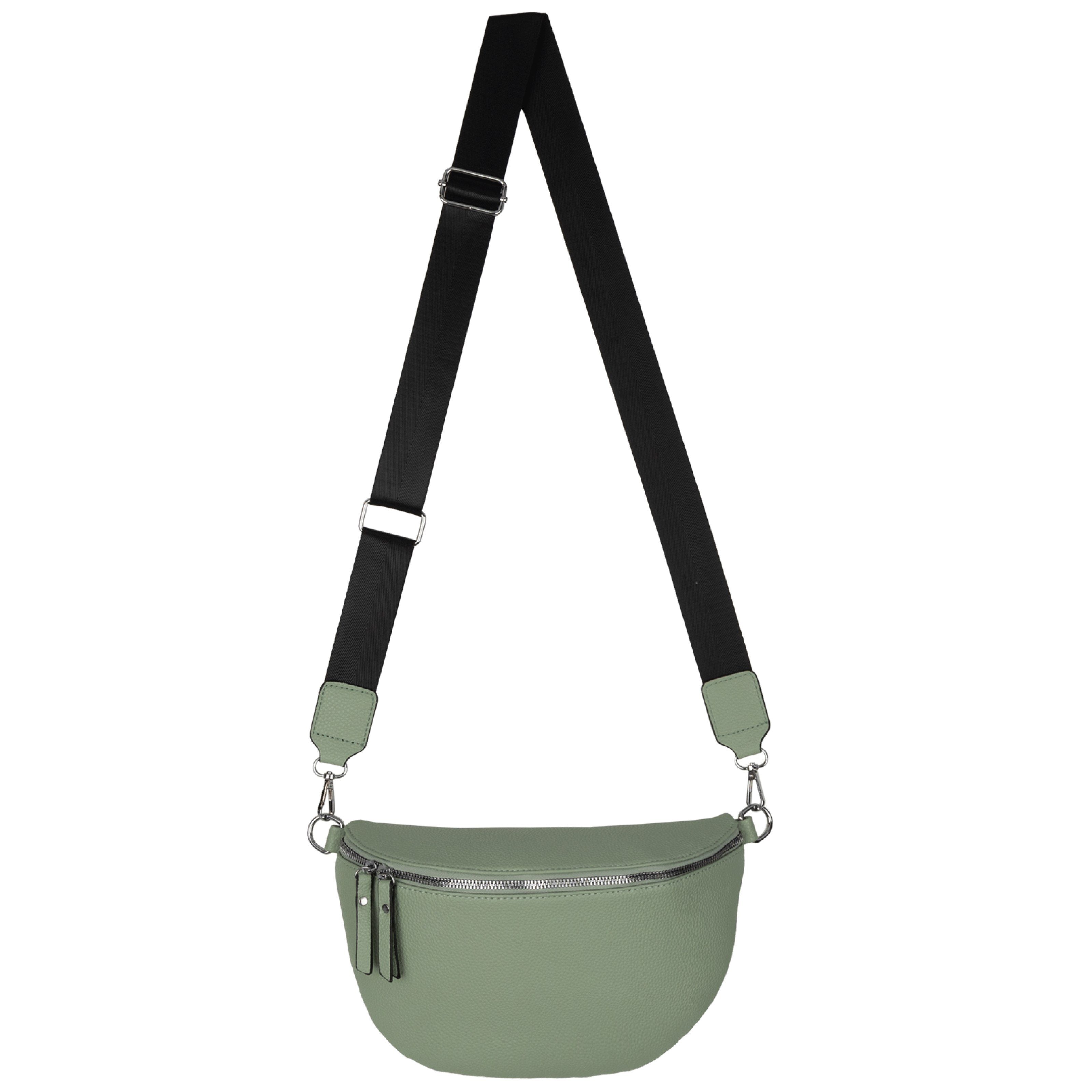 EAAKIE Gürteltasche Bauchtasche XL Umhängetasche Crossbody-Bag Hüfttasche Kunstleder Italy, als Schultertasche, CrossOver, Umhängetasche tragbar GREEN
