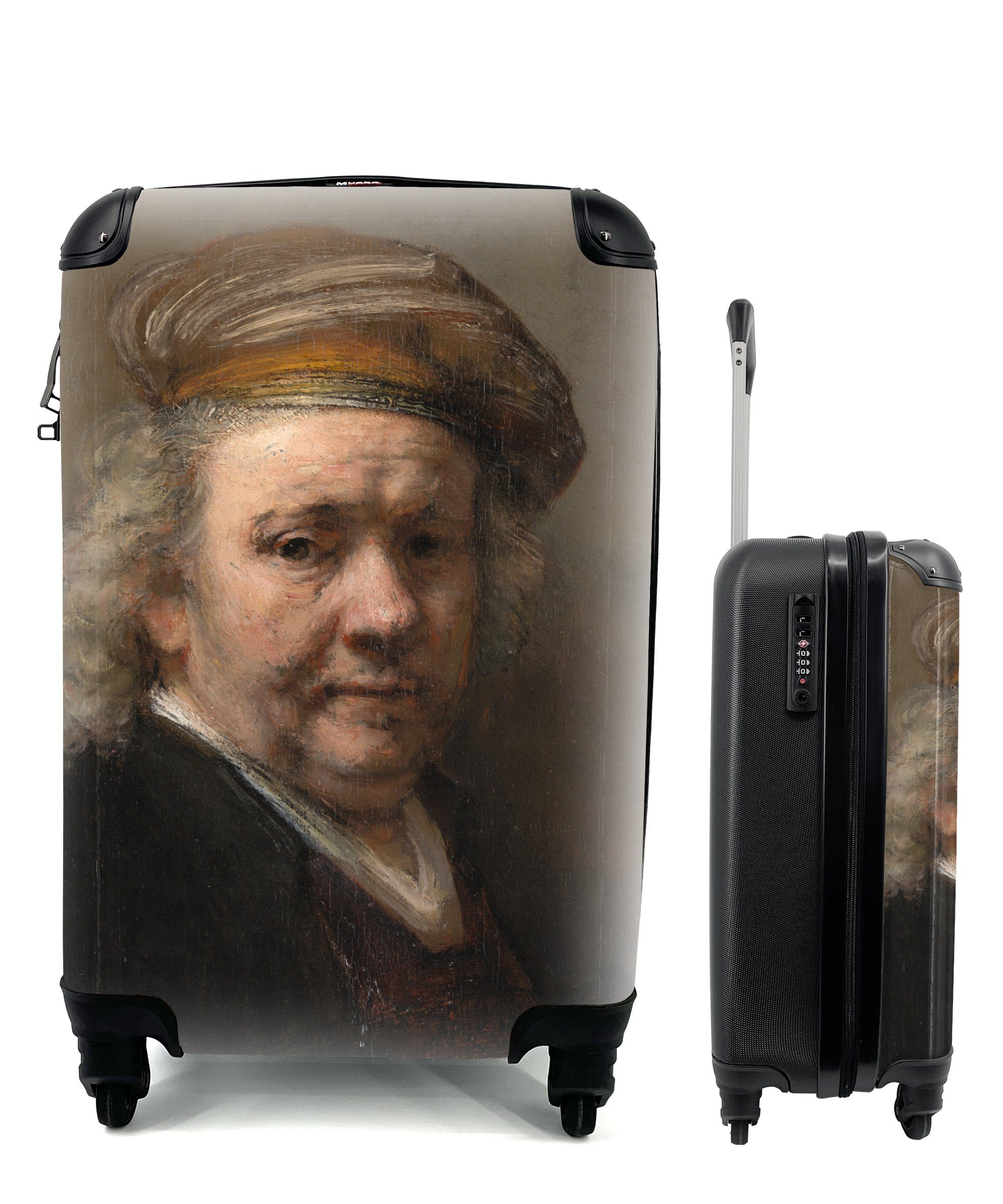 MuchoWow Handgepäckkoffer Selbstbildnis - Gemälde von Rembrandt van Rijn, 4 Rollen, Reisetasche mit rollen, Handgepäck für Ferien, Trolley, Reisekoffer