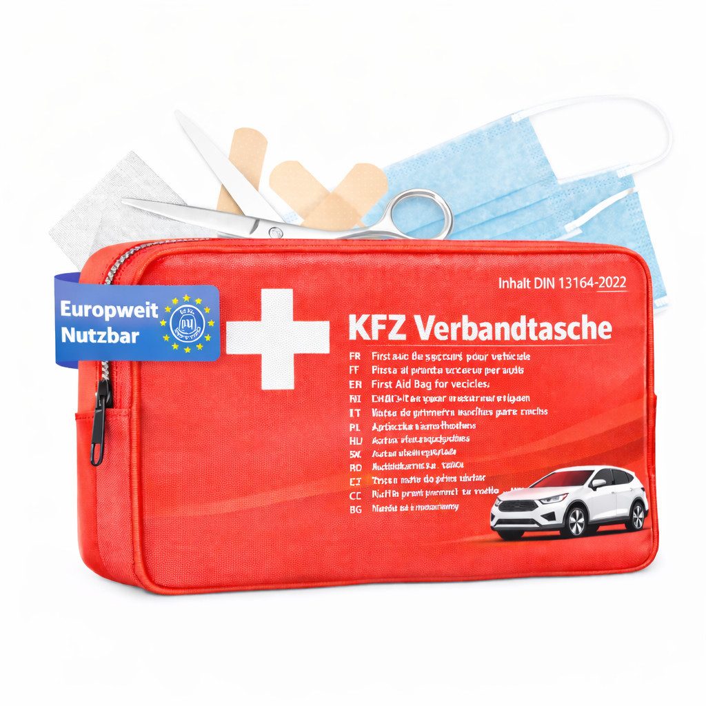autogadget® KFZ-Verbandtasche Verbandstasche Norm 2025 - KFZ - DIN13164:2022, (Packung)