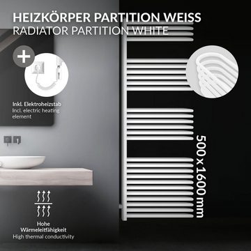 LuxeBath Elektrischer Badheizkörper Designheizkörper Handtuchheizkörper Handtuchtrockner, Weiß 500x1600mm mit Montage-Set