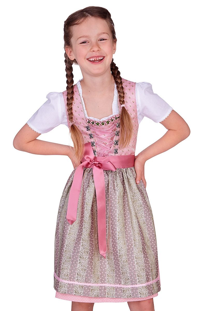 Isar-Trachten Dirndl Kinderdirndl 3tlg. - ALONA - rosa/hellgrün