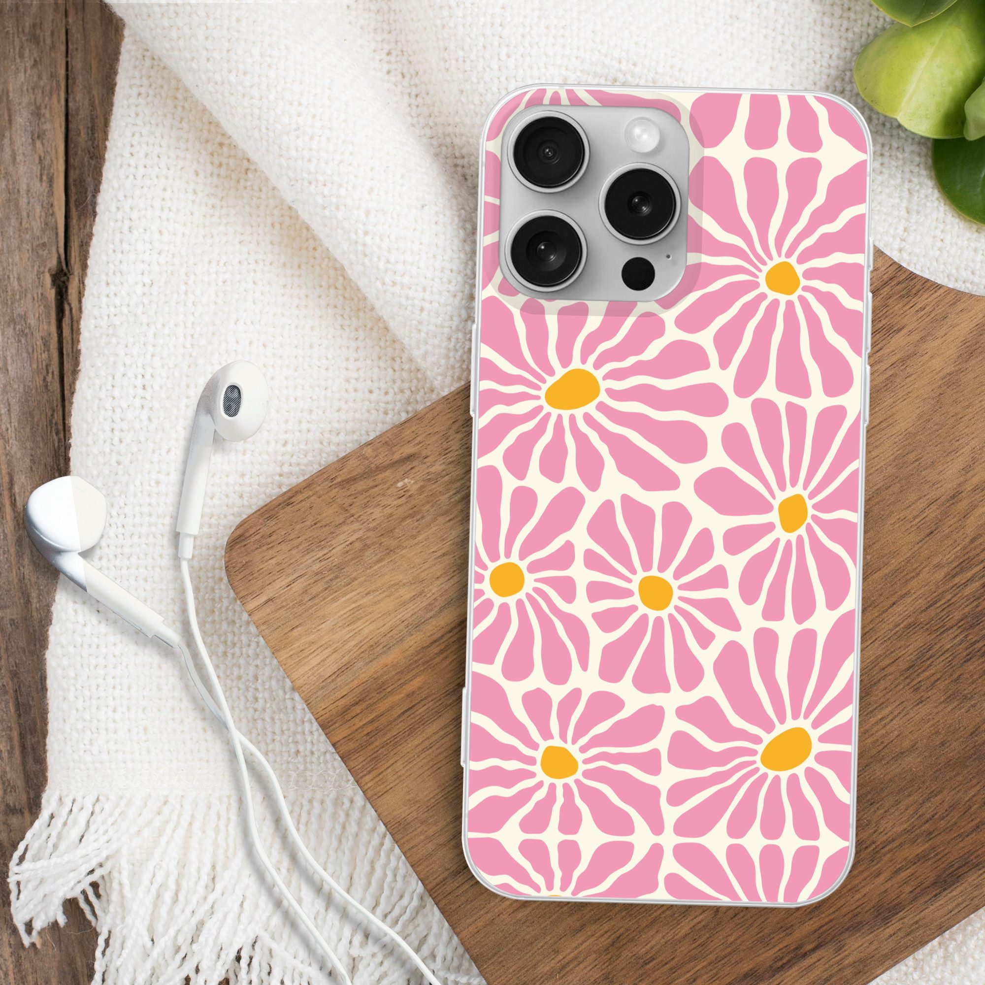 MuchoWow Handyhülle für Apple iPhone 16 Pro Max Blumen - Muster - Rosa - Beige - Orange, Smartphone-Bumper, Print, Handy Schutzhülle Dünn