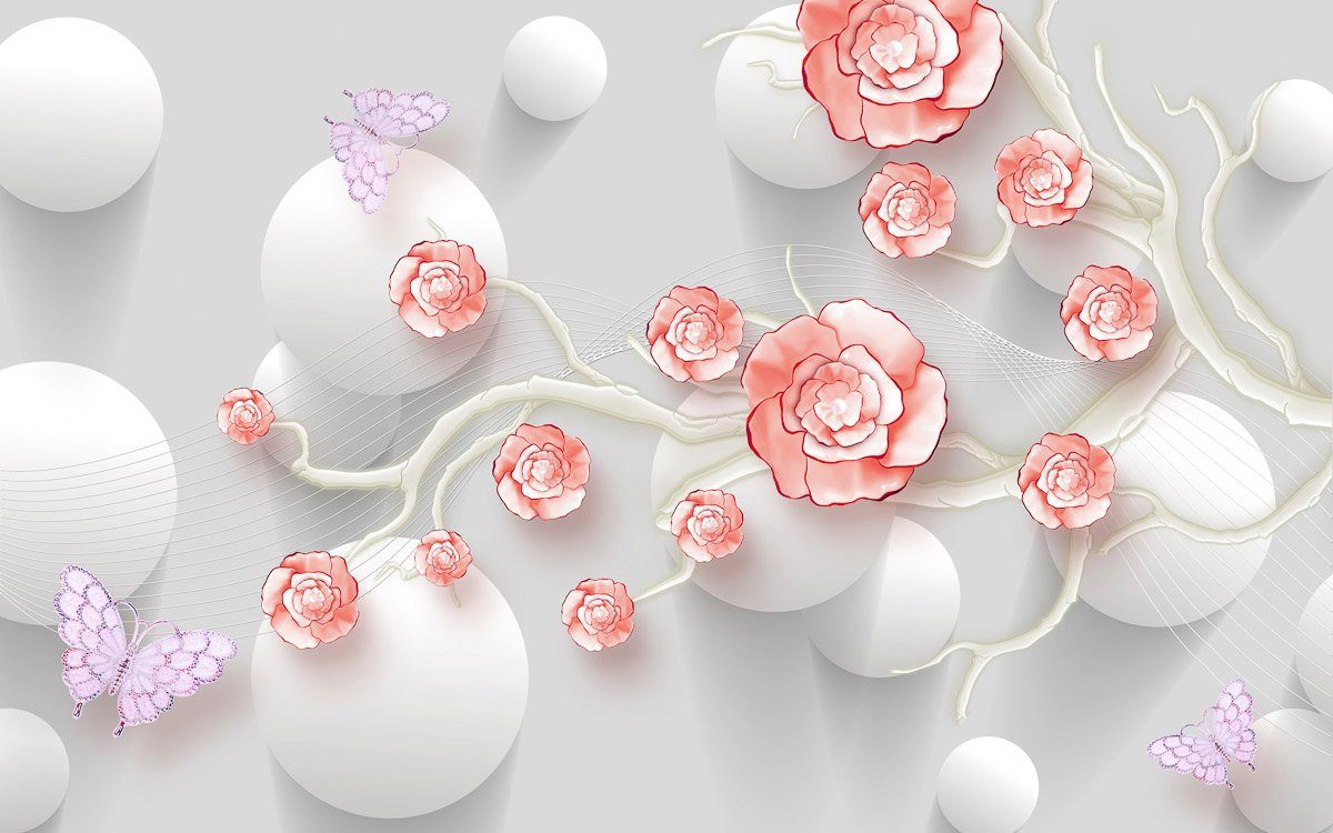 Papermoon Fototapete Abstrakt 3D Effekt mit Blumen | Fototapeten
