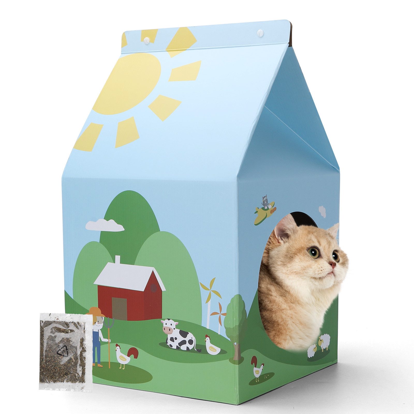 nobleza Tierhaus Katzenhaus Pappe mit Kratzbretter Katze Katzenminze