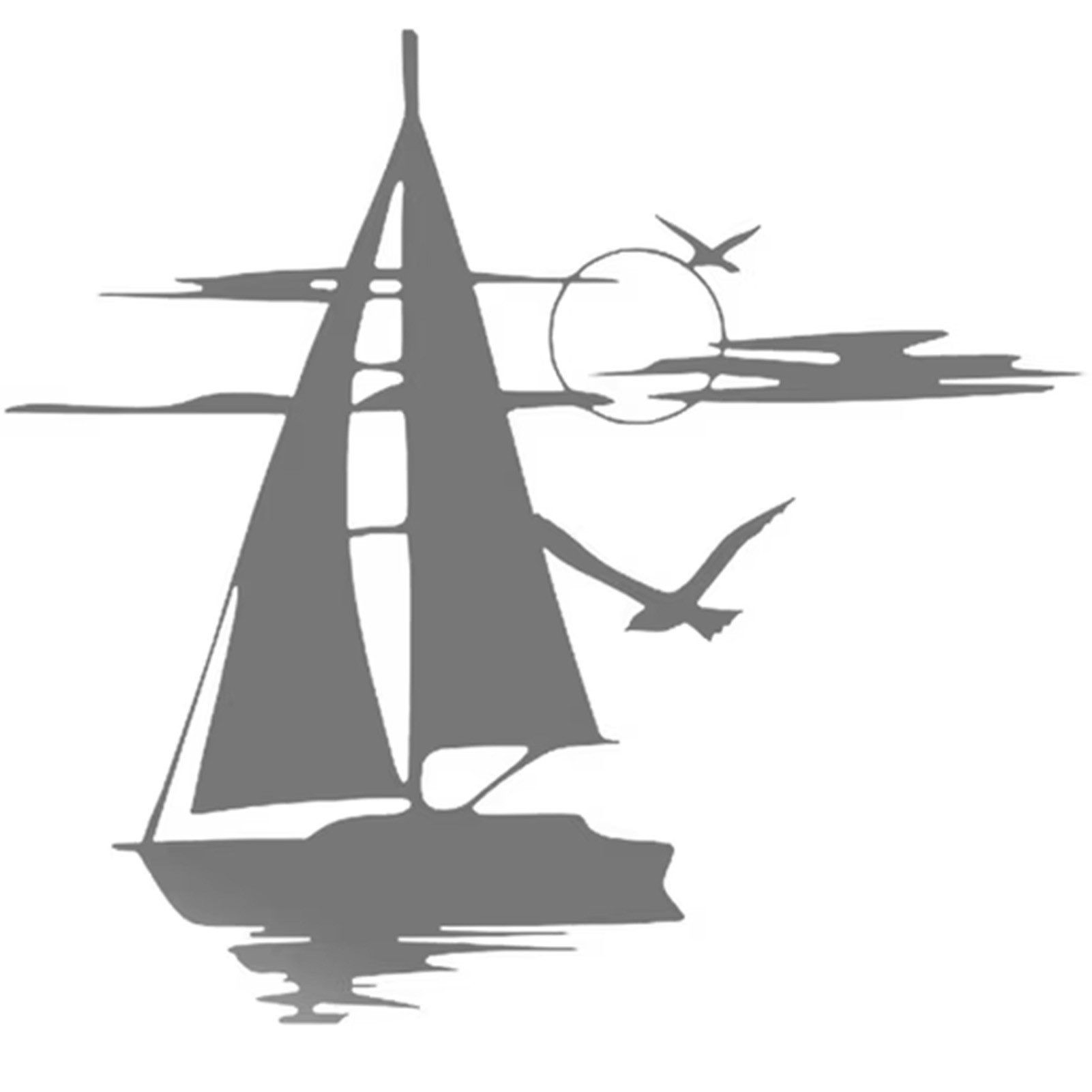 Jumpeak Wanddekoobjekt Dekoriertes Segelboot auf See,Wolkenmeer und Möwen bei Sonnenuntergang, Metall,4 Farben,2 Maße,Meer,Segeln,Tuschezeichnung,Strichkunst
