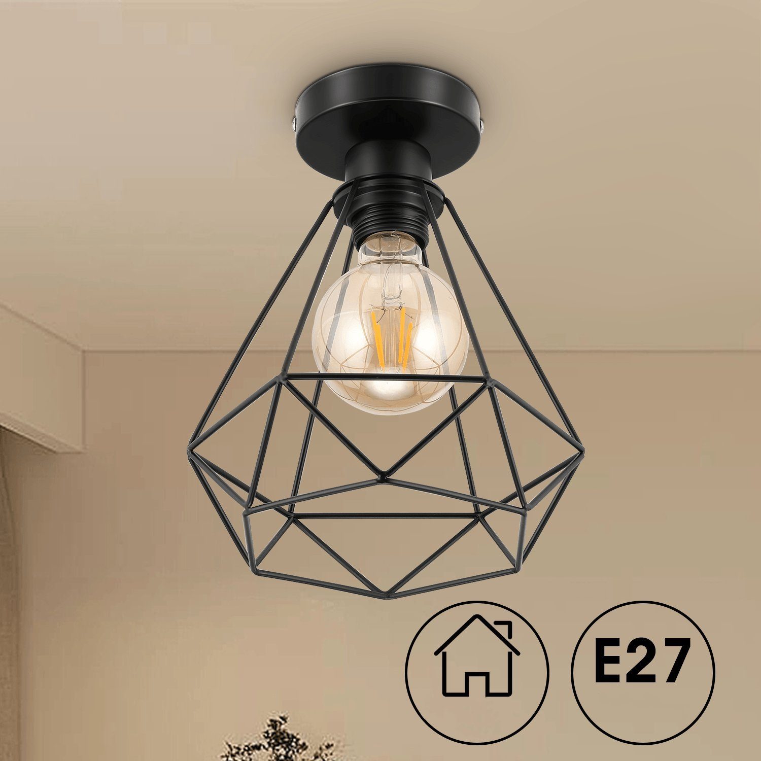 Hängeleuchte LED Käfig E27 aus Deckenleuchte Stück Industrielle Lampe Deckenlampe Flurlampe, Retro 20CM Metall iscooter mit Design Pendelleuchte wechselbar, Vintage Glühbirne 1