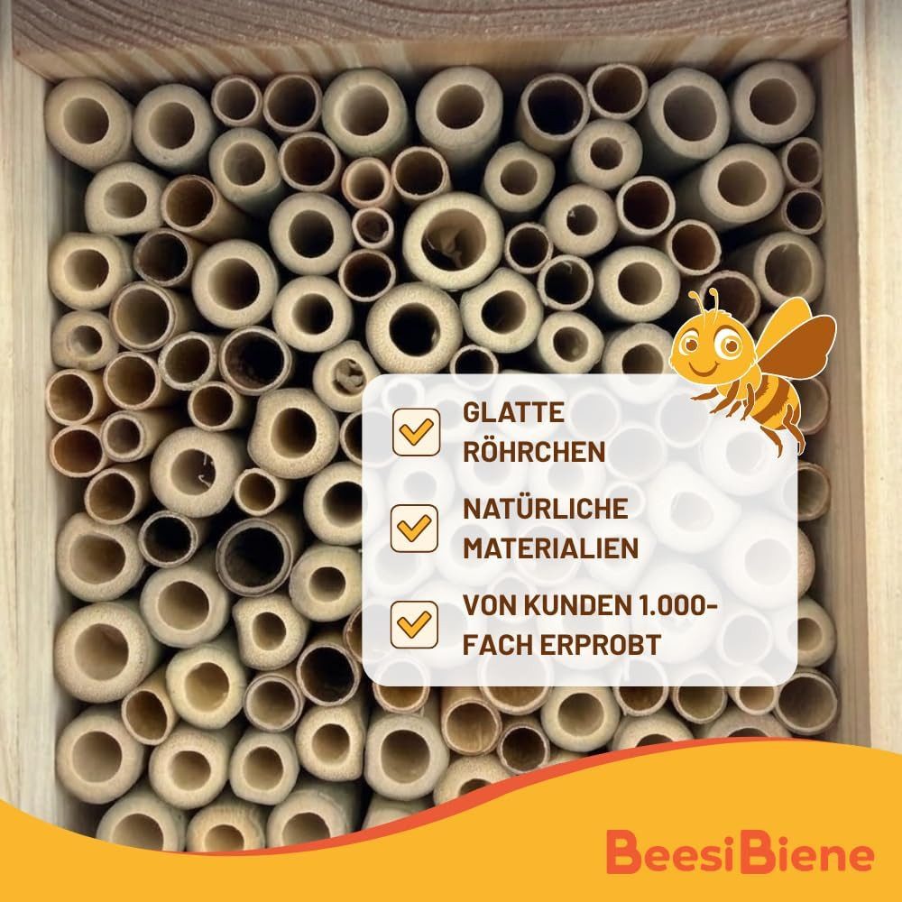 BEESI Insektenhotel mit Metalldach & Vogelschutz-Gitter, 2-Etagen XXL-Nisthilfe, 4-8mm, (1-St., für Solitärbienen – Vogelschutz-Gitter gegen Spechte/Meisen), Ni – Bild 5 von 5