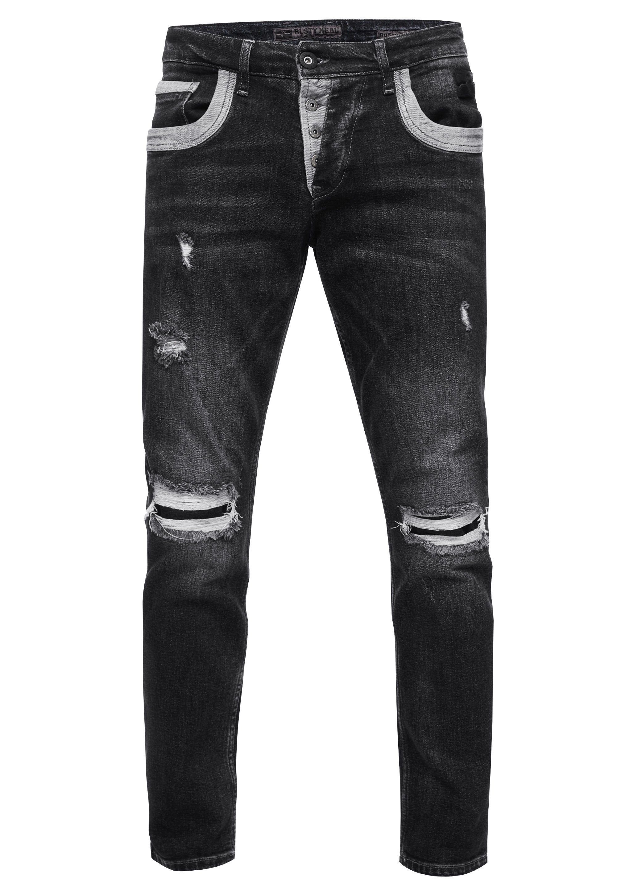 abgesetzten farblich Straight-Jeans YOKOTE Details Rusty Neal mit schwarz