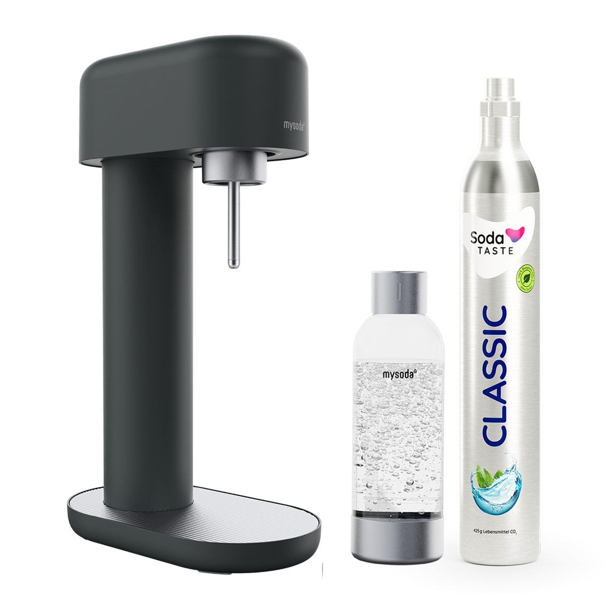 mySoda Wassersprudler Mysoda Ruby 2.0 Wassersprudler Basispaket, Mattes Alu-Design, inkl. CO2 & Flasche, stromloser Betrieb