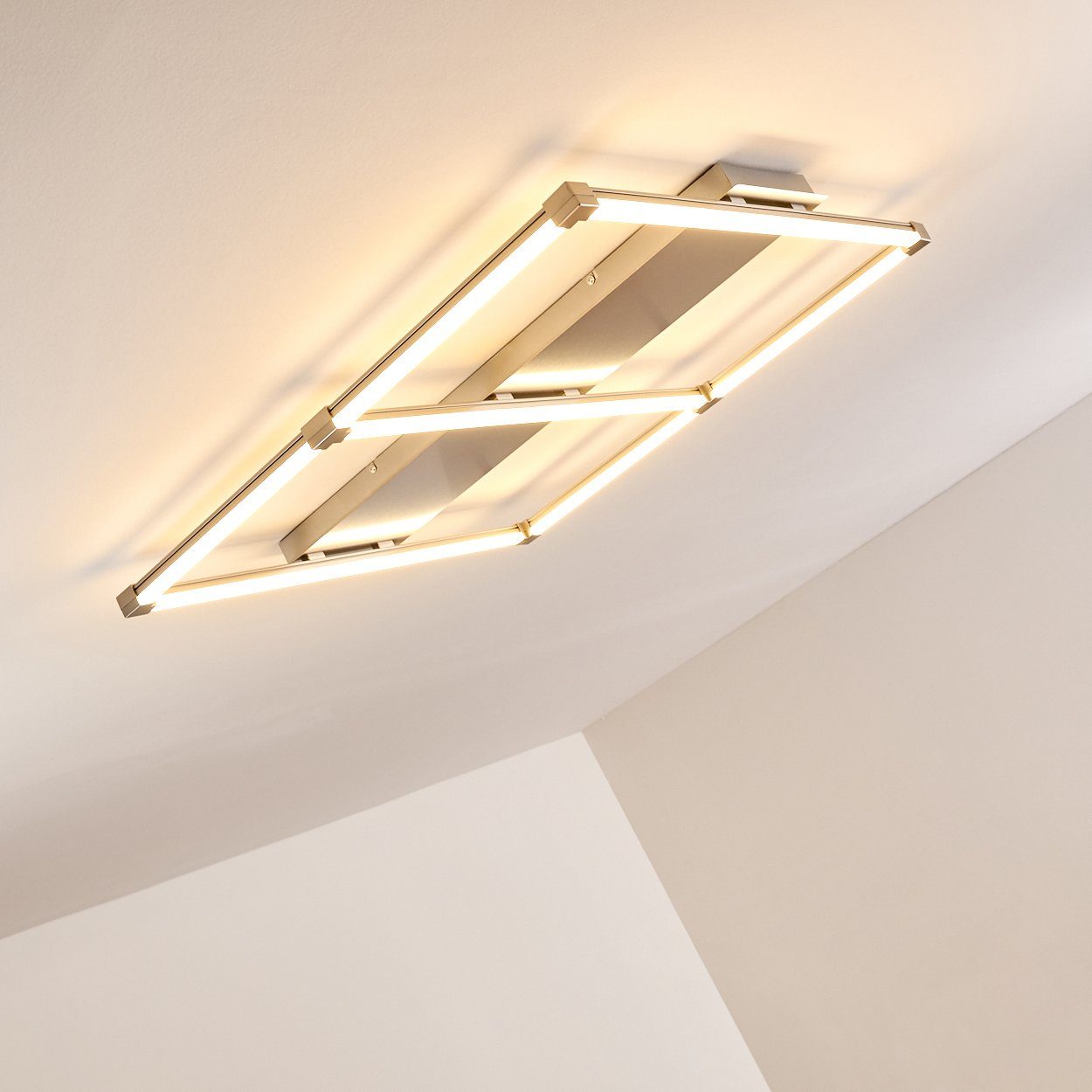 aus Nickel-matt, Lumen »Laudes« 25 xm, Deckenleuchte 1300 Deckenlampe 3000 Watt, in eckige 74cmx74 Metall/Kunststoff Kelvin, hofstein