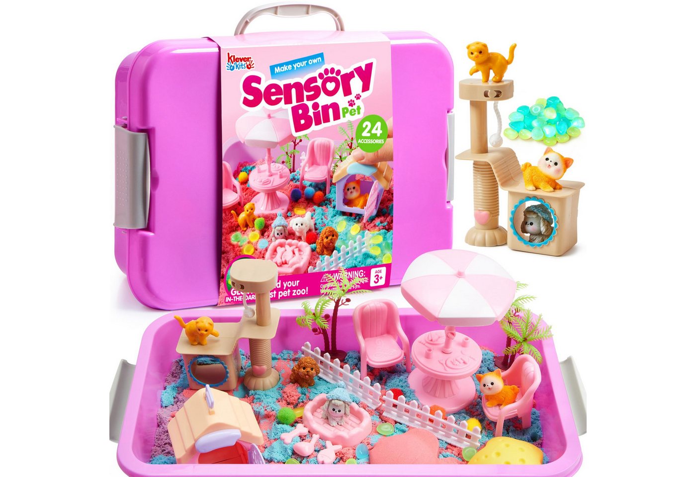 Klever Kits Sandform-Set Klever Kits Magic Sand Set Spielsand Baustelle Kinder Koffer Spielsand