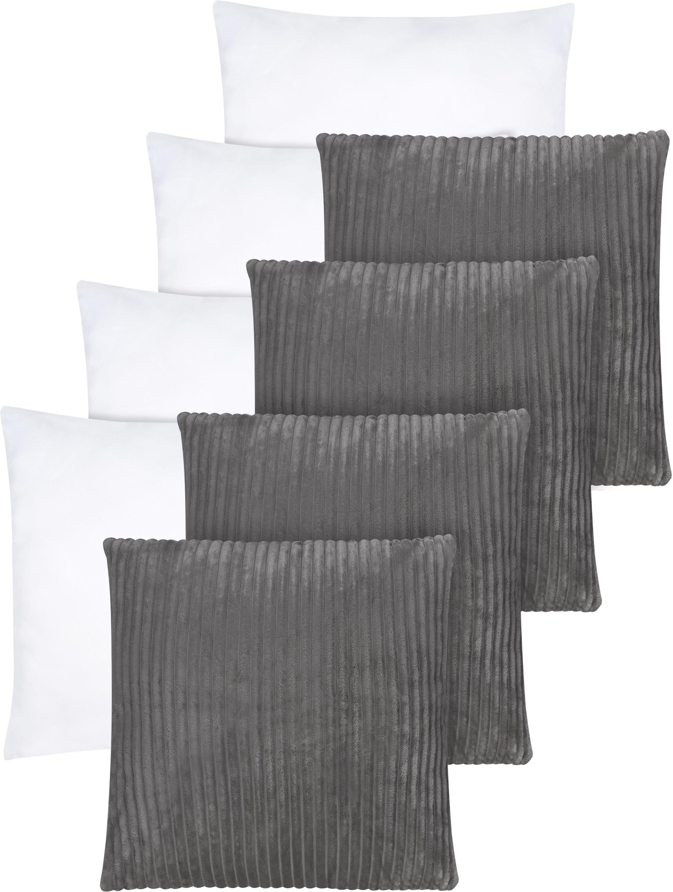 Aspero Dekokissen 4er Set Kissenbezüge mit Füllung 45 x 45 cm Zarate, Weiche Sofakissen aus hautsympathischem Material Dunkelgrau