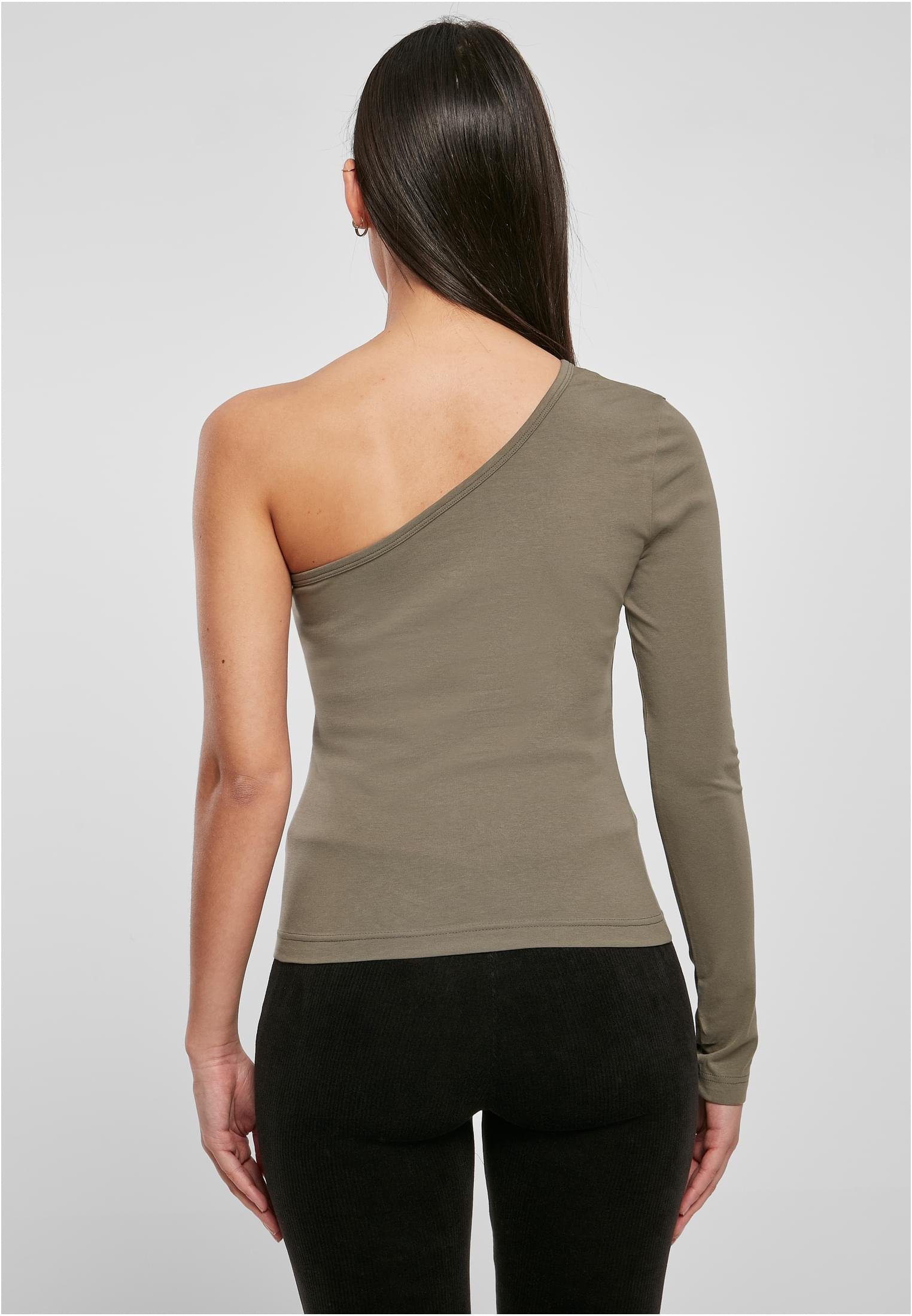 URBAN CLASSICS Langarmshirt Damen Ladies Longsleeve (1-tlg) Asymmetric olive