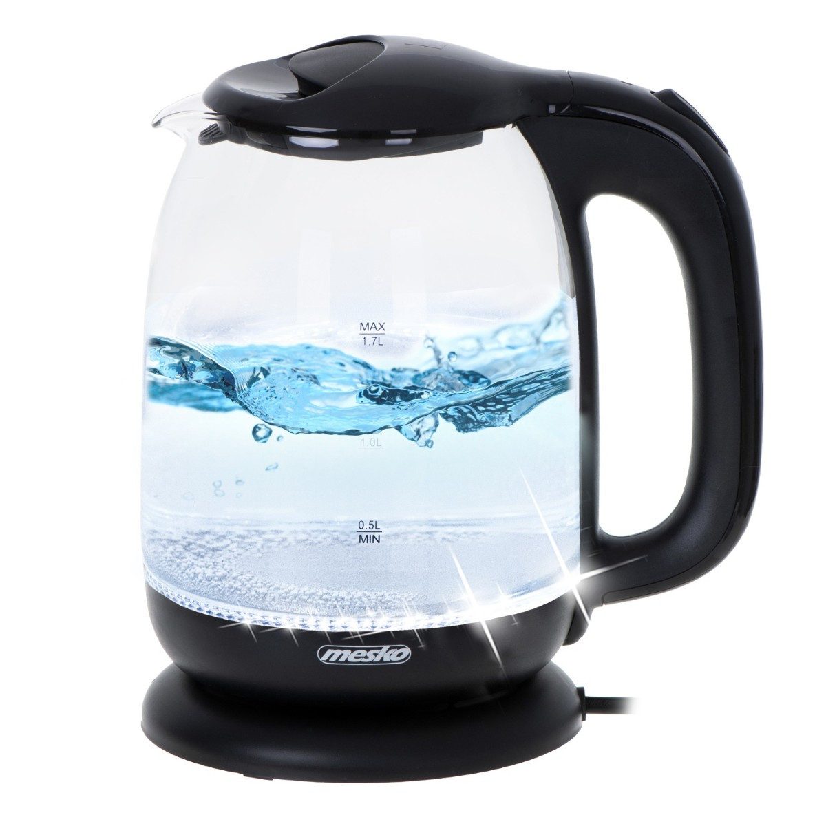 Mesko Wasserkocher MS 1302 B 1,7 L - LED-Beleuchtung, 360°-Sockel, 2200 W, 1,7 l, 2200 W, 360° drehbarer Sockel, Automatische Abschaltung