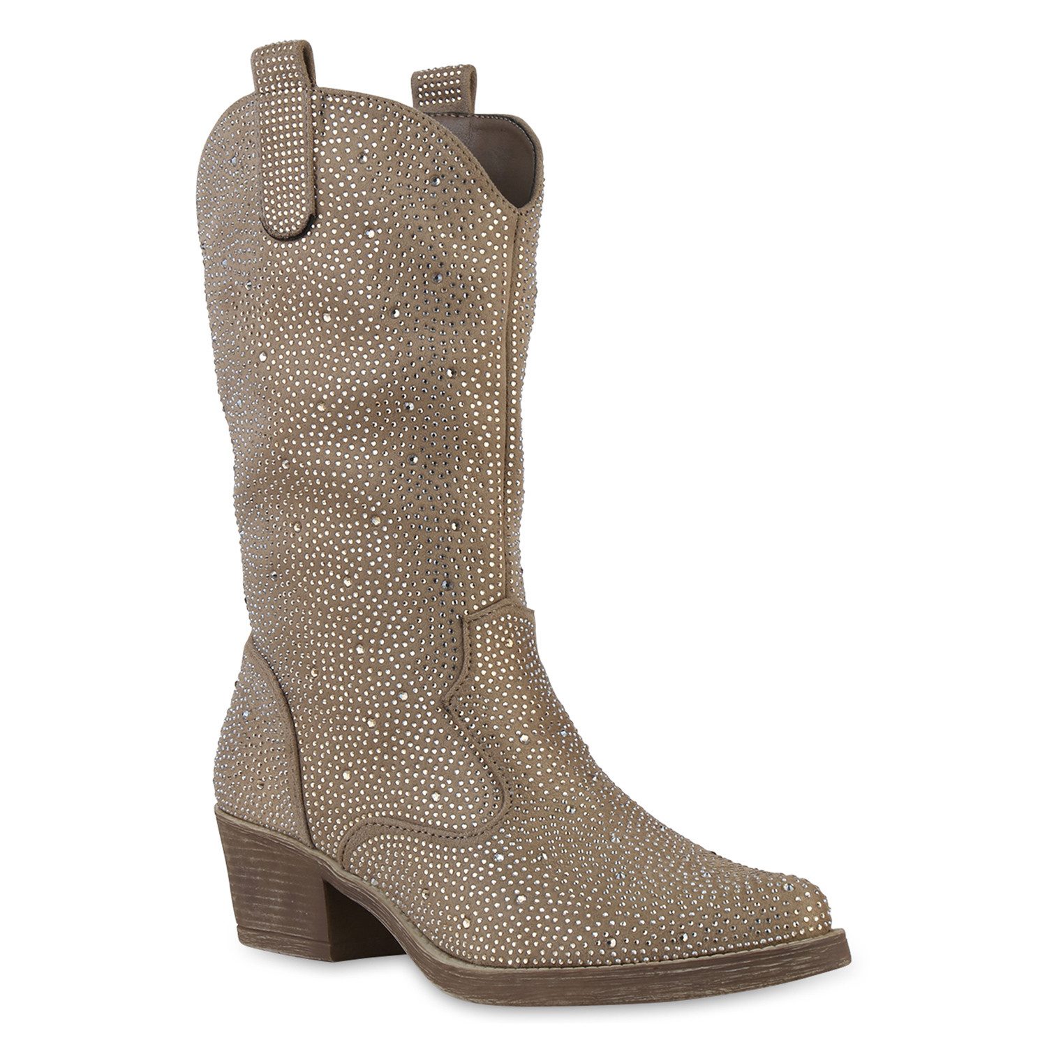 VAN HILL 840905 Cowboystiefel Damen Cowboystiefel Stiefel Spitze Strass Wes günstig online kaufen