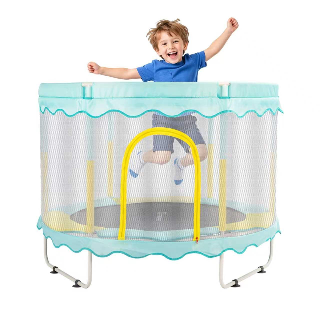 FOXSPORT Kindertrampolin, Gartentrampolin, Jumpingtrampolin, (150 × 150 × 110 cm (L * B * H), 150 tlg), Sicherheitsnetz mit Schaumstoff gepolstert, bis zum 150 kg