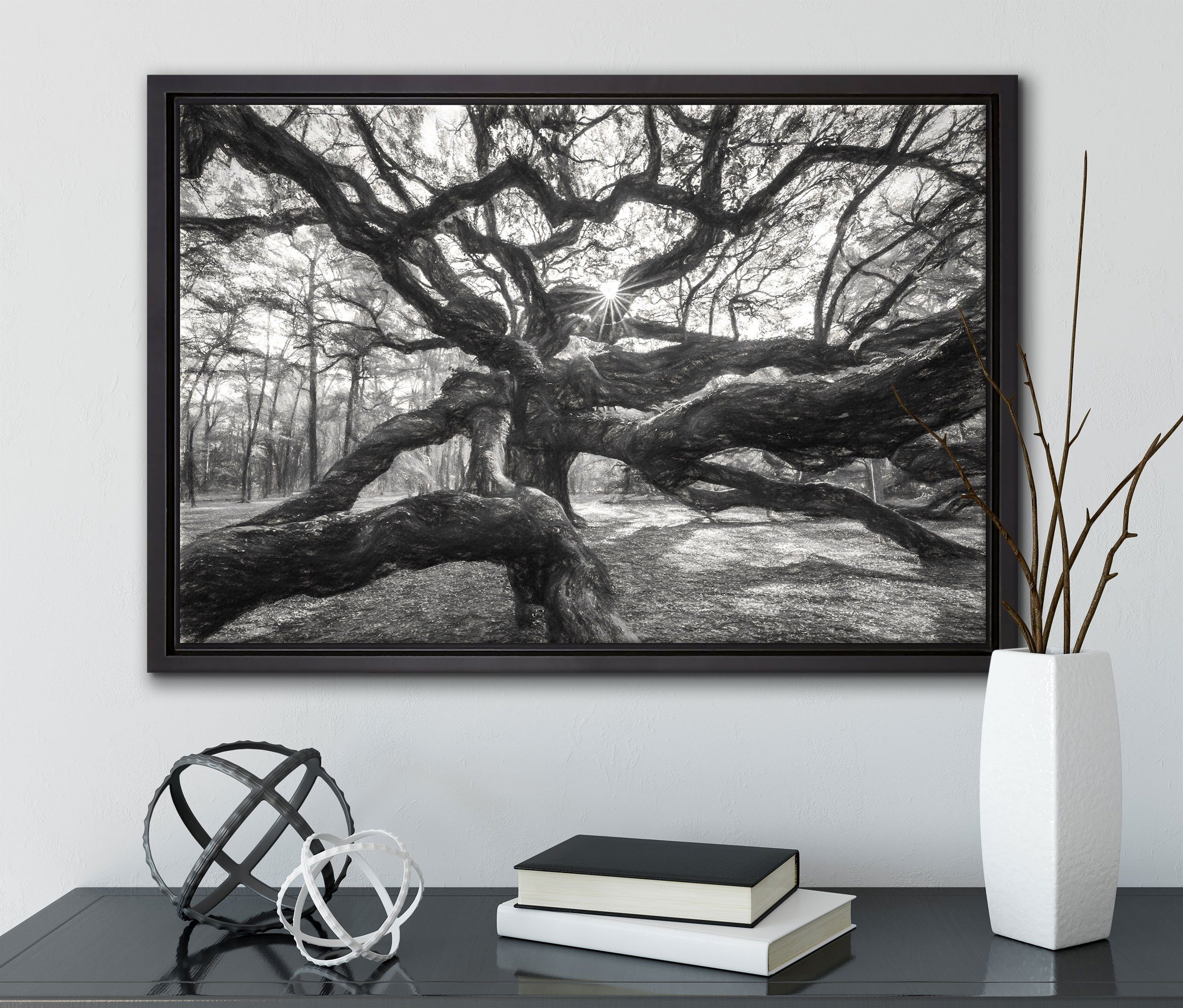 Pixxprint Leinwandbild Baum, Wanddekoration bespannt, inkl. Leinwandbild (1 Zackenaufhänger in St), Schattenfugen-Bilderrahmen fertig gefasst, einem
