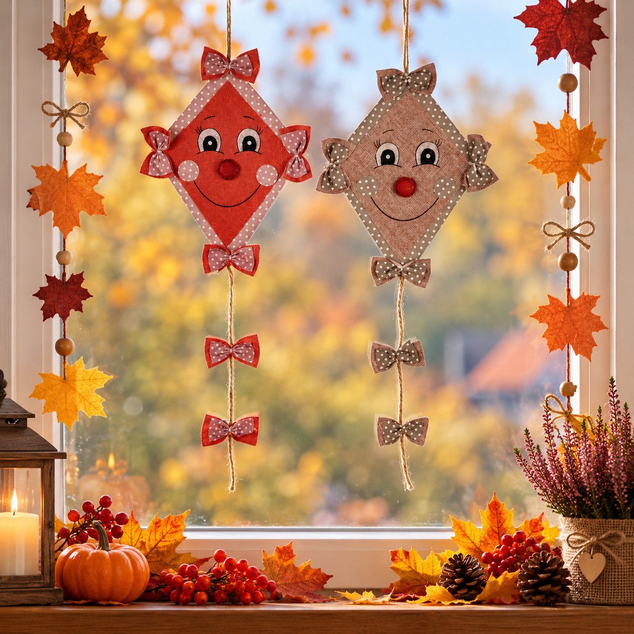 finehomegarden Dekofigur Herbstdeko Drachen 4x Hänger 2Fb. sortiert rosa/natur 18x H25cm (Set, 4 St., 4 tlg), Fensterhänger Herbst Dekoration Fensterdeko – Bild 2 von 2