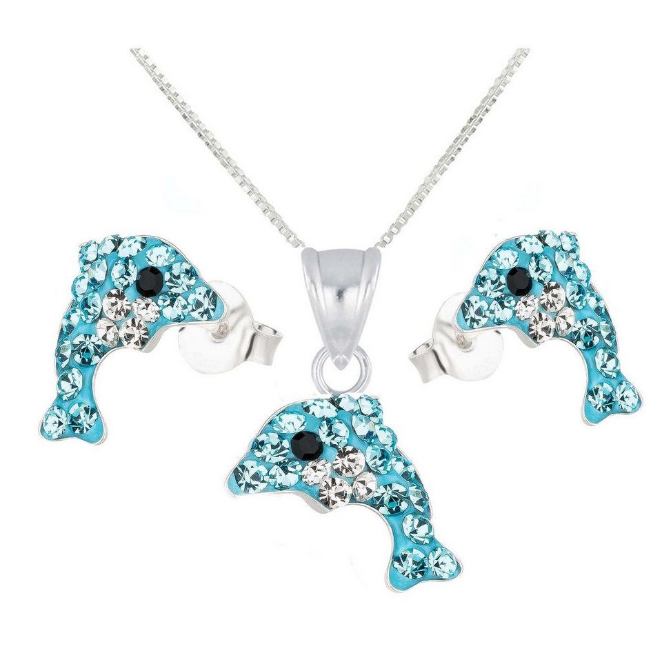 Set Damen Ohrringe Halskette Herz Zirkonia 925er Sterling Silber Schmuck Blau Set Damen Ohrringe Halskette Herz Zirkonia 925er Sterling Silber Schmuck Blau