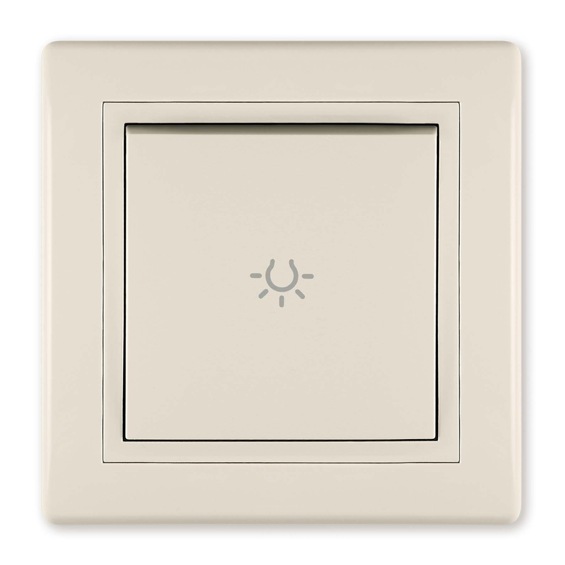 Aling Conel Lichtschalter Taster mit Lichtsymbol 10AX/250V~ inkl.Rahmen (komplett) Beige, VDE-zertifiziert