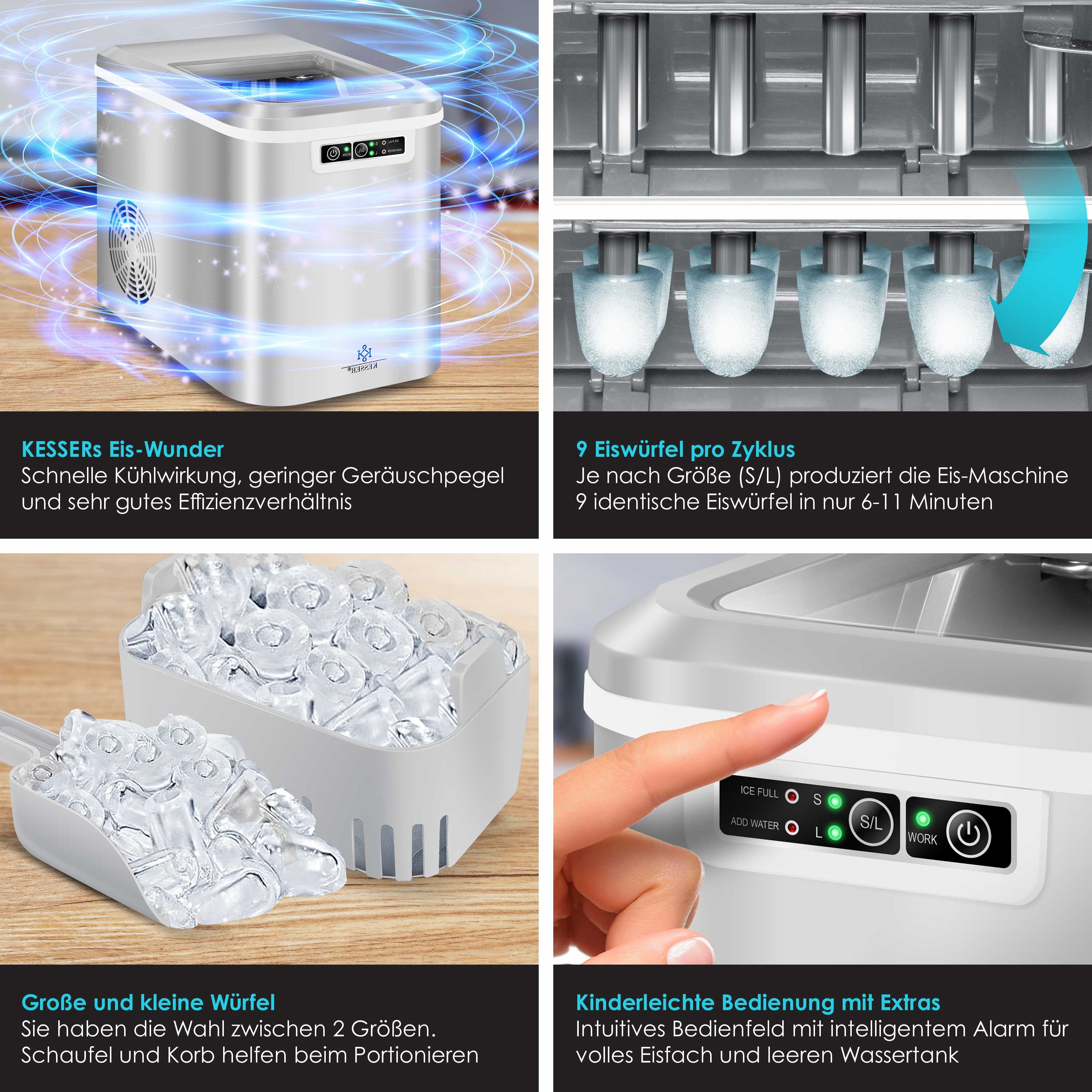 KESSER Eiswürfelmaschine, Eiswürfelbereiter Eiswürfelmaschine Edelstahl Ice Maker