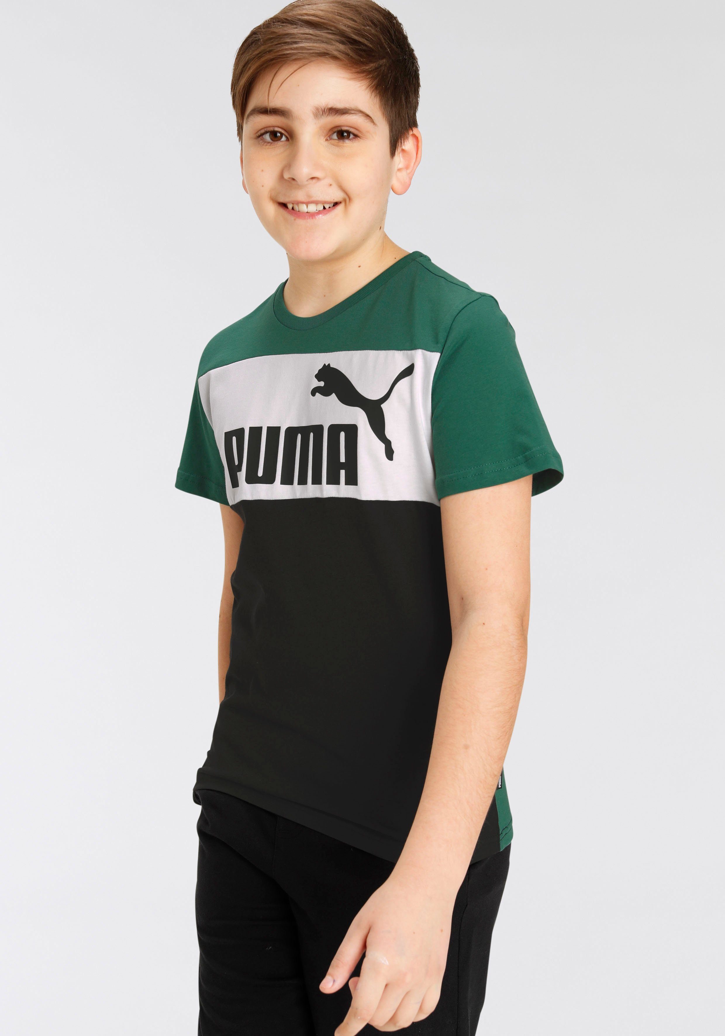 PUMA Kurzarmshirt ESS BLOCK TEE- schwarz-grün Kinder für