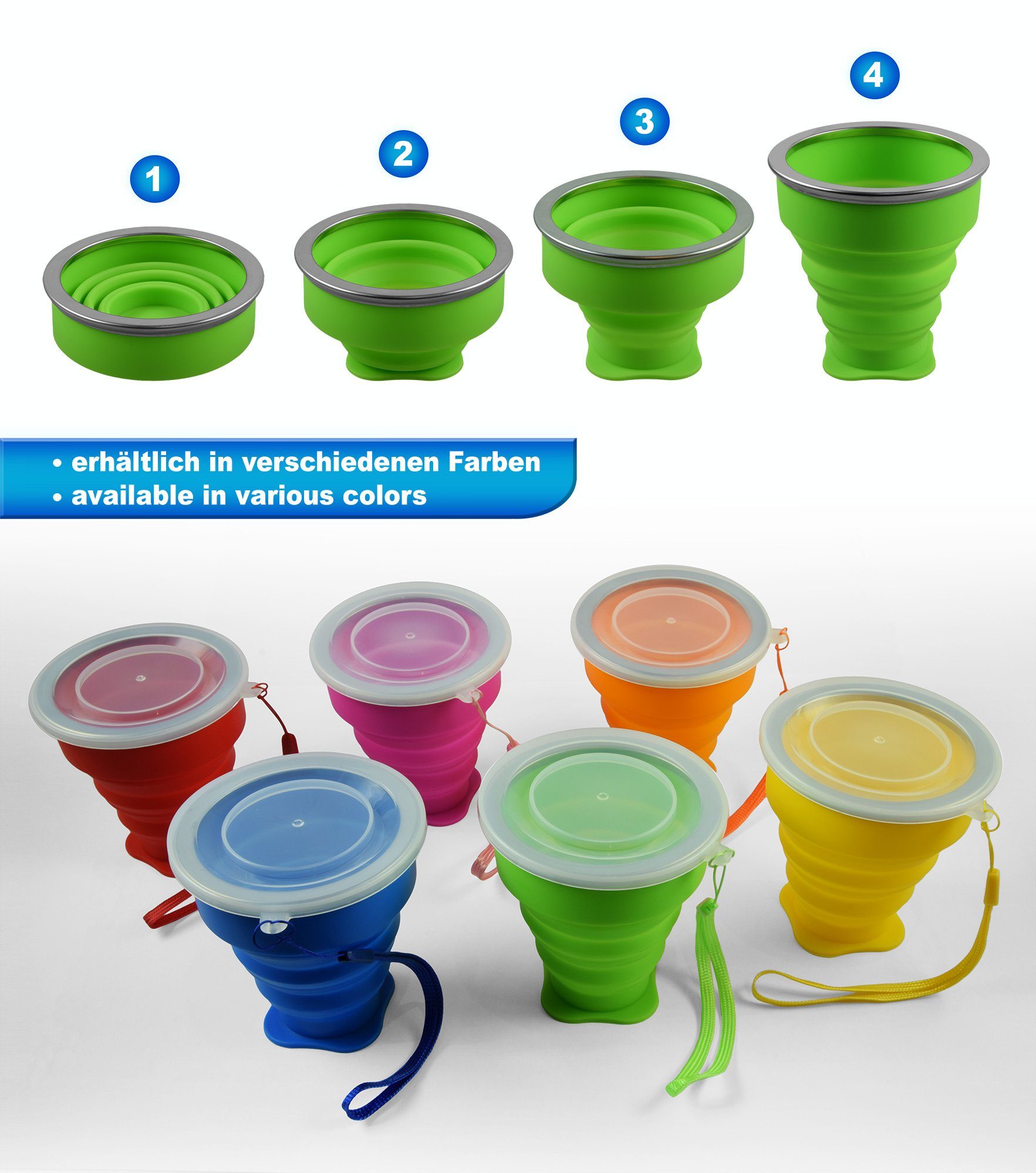 SHIBBY Becher Faltbarer Silikon-Becher - Reisetasse Camping Trinkbecher – 210ml