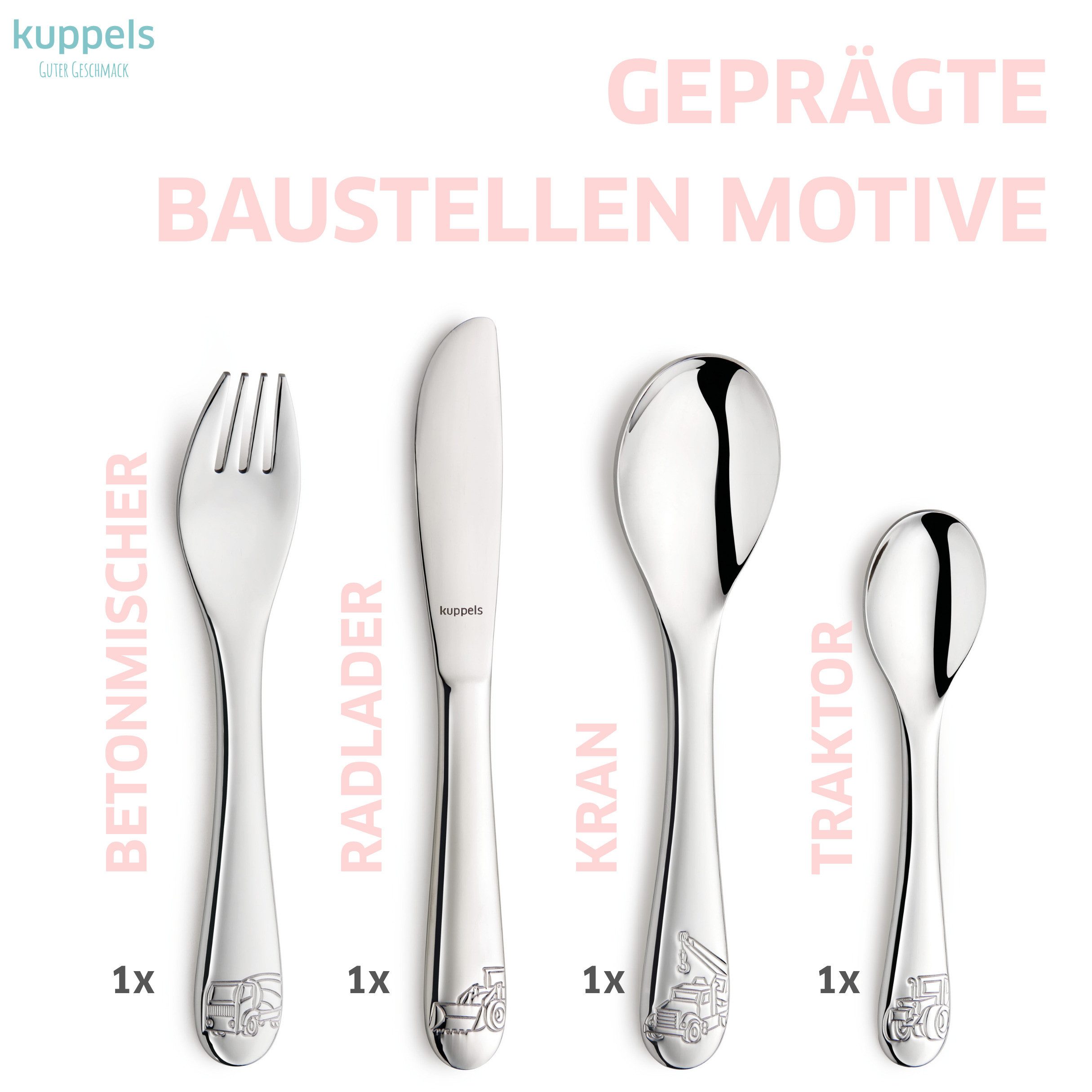 Kuppels Kinderbesteck BAUSTELLENHELDEN (4-tlg), 13/0 18/10, spülmaschinenfest