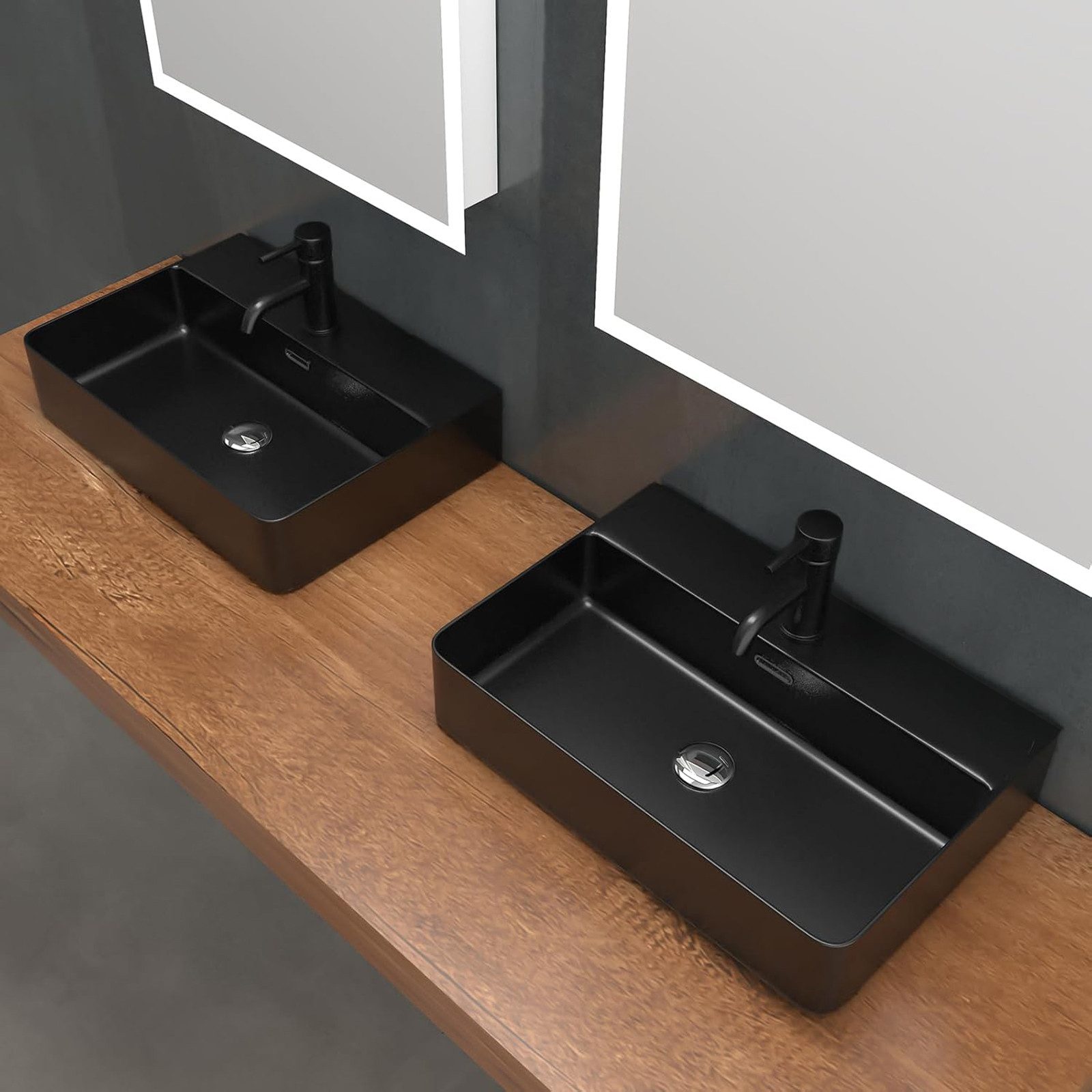 Alpenberger Waschbecken 60 cm Breit - Aufsatzwaschbecken Eckig mit Nano - Schwarz (Hängewaschbecken, Handwaschbecken), schwarzes Waschbecken - Waschtisch schwarz matt