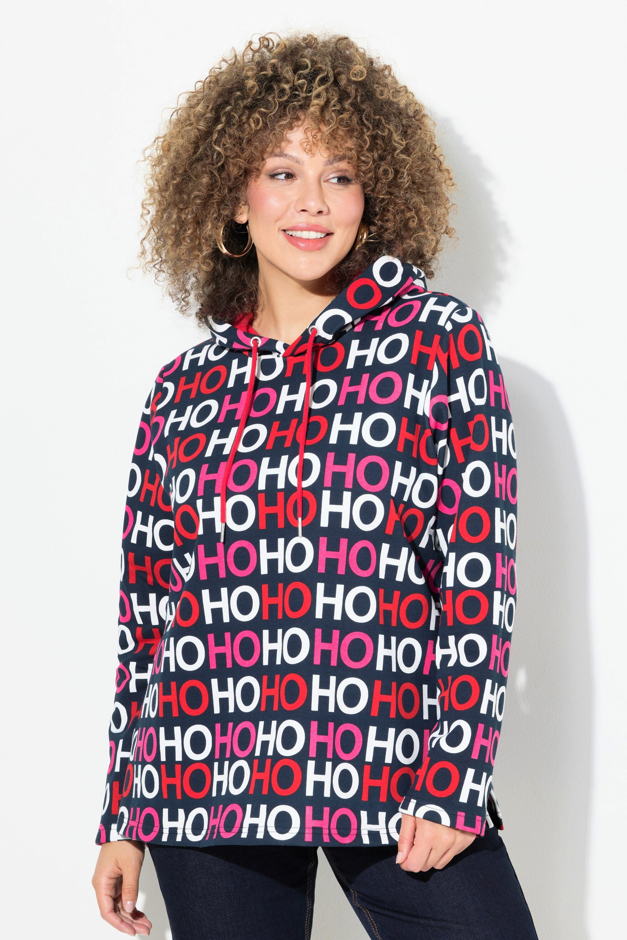 Ulla Popken Sweatshirt Hoodie Ho Ho Ho Classic Kapuze Langarm günstig online kaufen