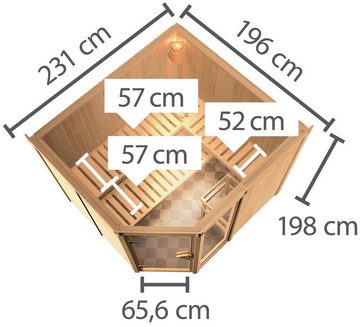 Karibu Sauna Frigga 3, BxTxH: 231 x 196 x 198 cm, 68 mm, (Set) 9-kW-Bio-Ofen mit externer Steuerung