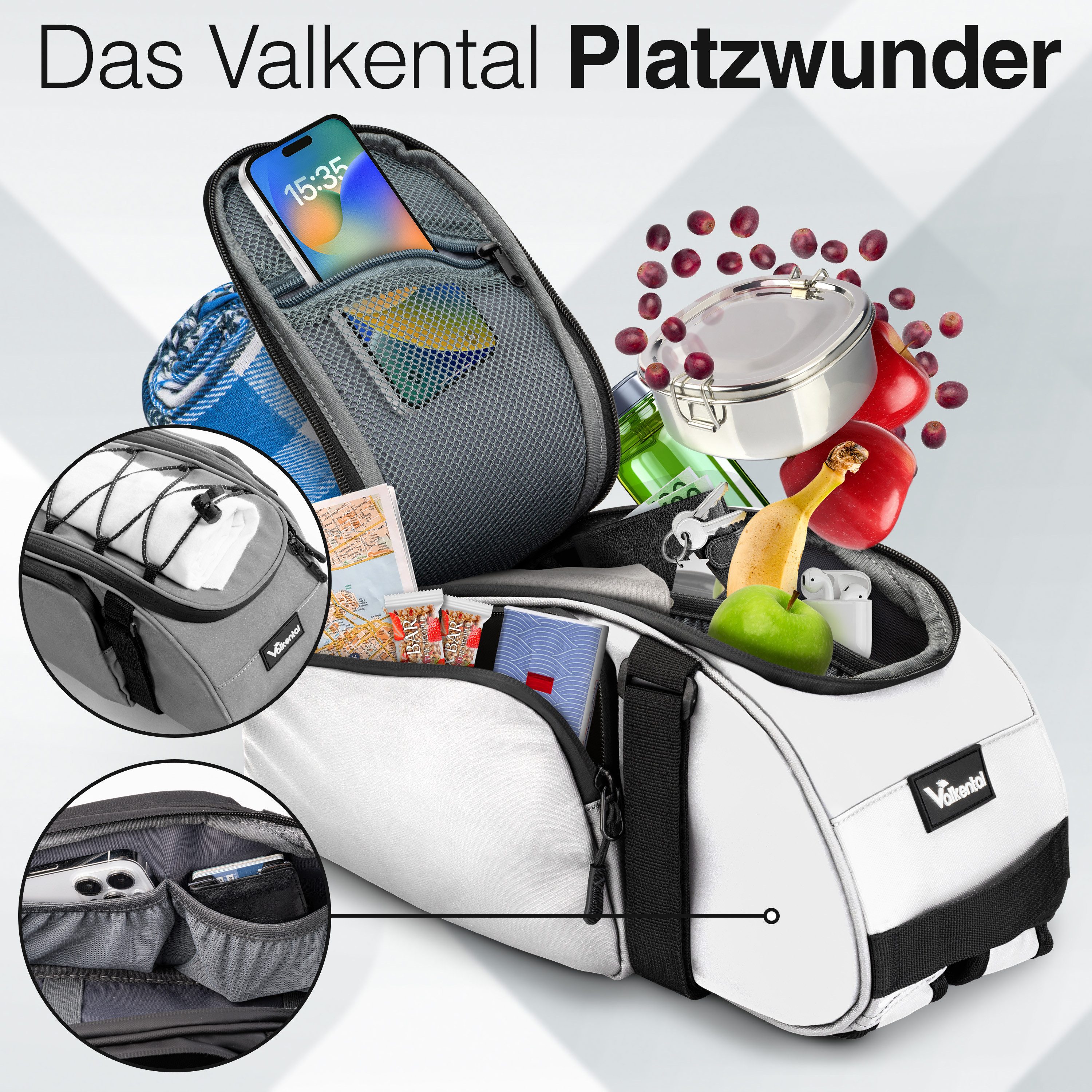 Valkental Gepäckträgertasche 3in1 Fahrradtasche Trunk Bag (mit Rucksackfunktion, und Tragegriff), wasserfest & reflektierend, 10L