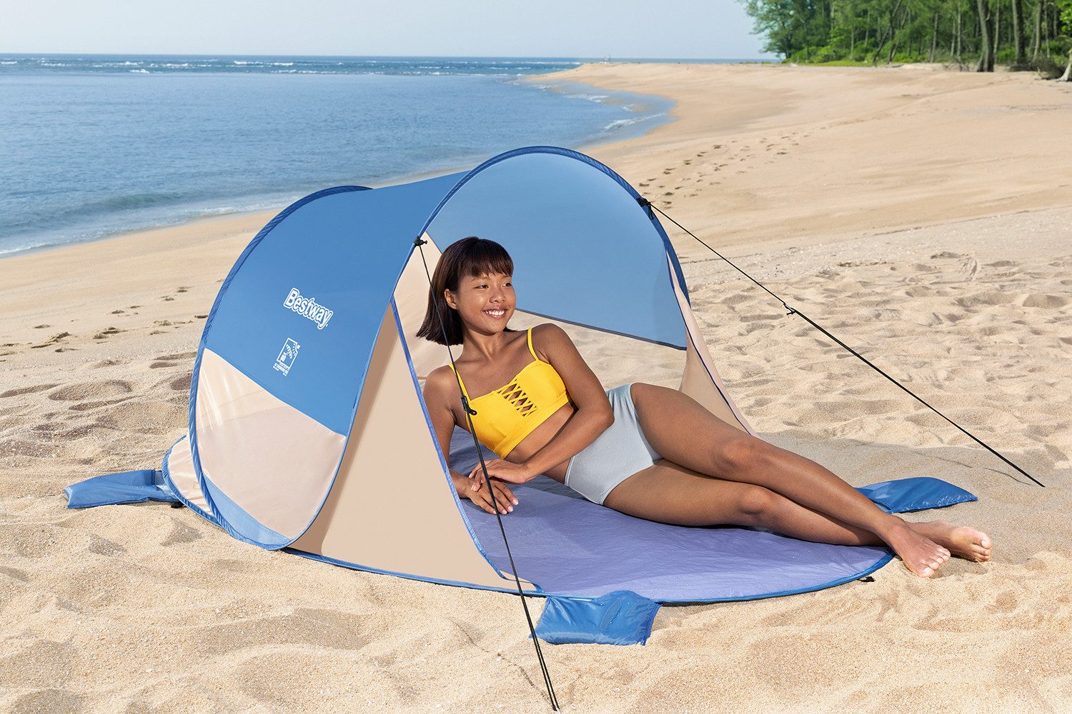 Bestway Strandmuschel Beach Quick 2, Personen: 2 (Packung, 1 tlg., 200 x 120 x 90 cm), UPF 80 Sonnenschutz, Inkl. Tragetasche