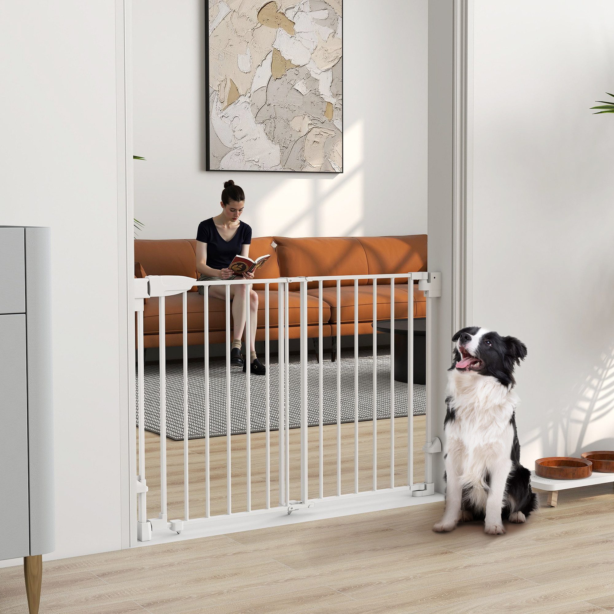 PawHut Hundegitter Kinderschutzgitter Türgitter Auto-Close beidseitige Einhandöffnung (Treppenschutzgitter, 1 St., Türschutzgitter), für Kinder, Haustiere, für Treppen, Türen, Weiß