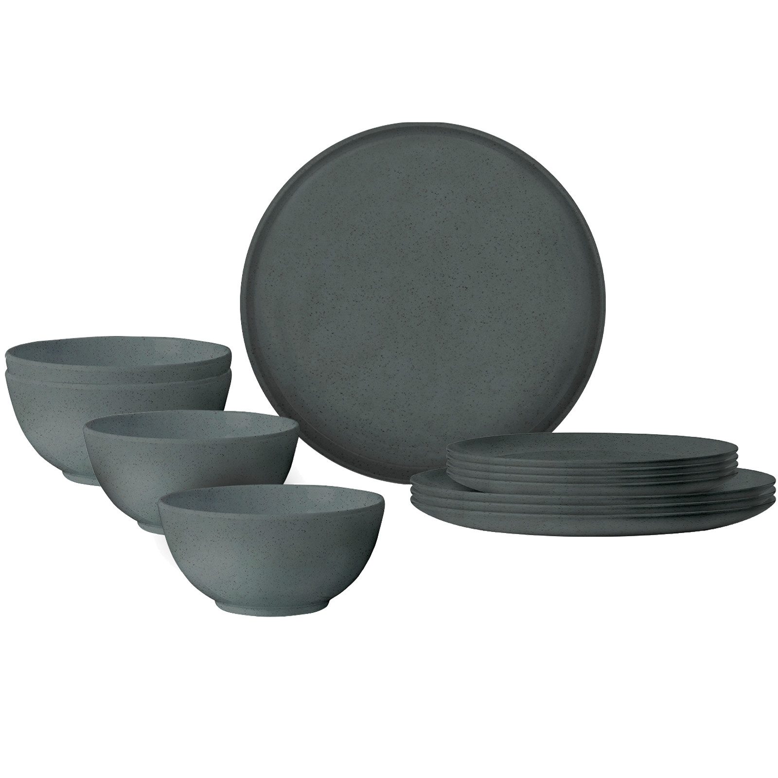 BRUNNER Geschirr-Set Campinggeschirr Set Midday RPET Tierra, Biokunststoff (PLA), Camping Teller Schüssel 12 teilig