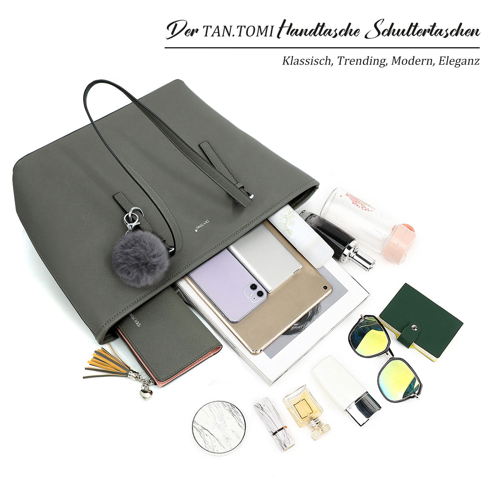 TAN.TOMI Shopper Damen Shopper Klassisch Elegante Handtasche Henkeltasche Schwarz, Groß Damen Schultertaschen, Geschenke für Frauen in schlichter Optik – Bild 5 von 5