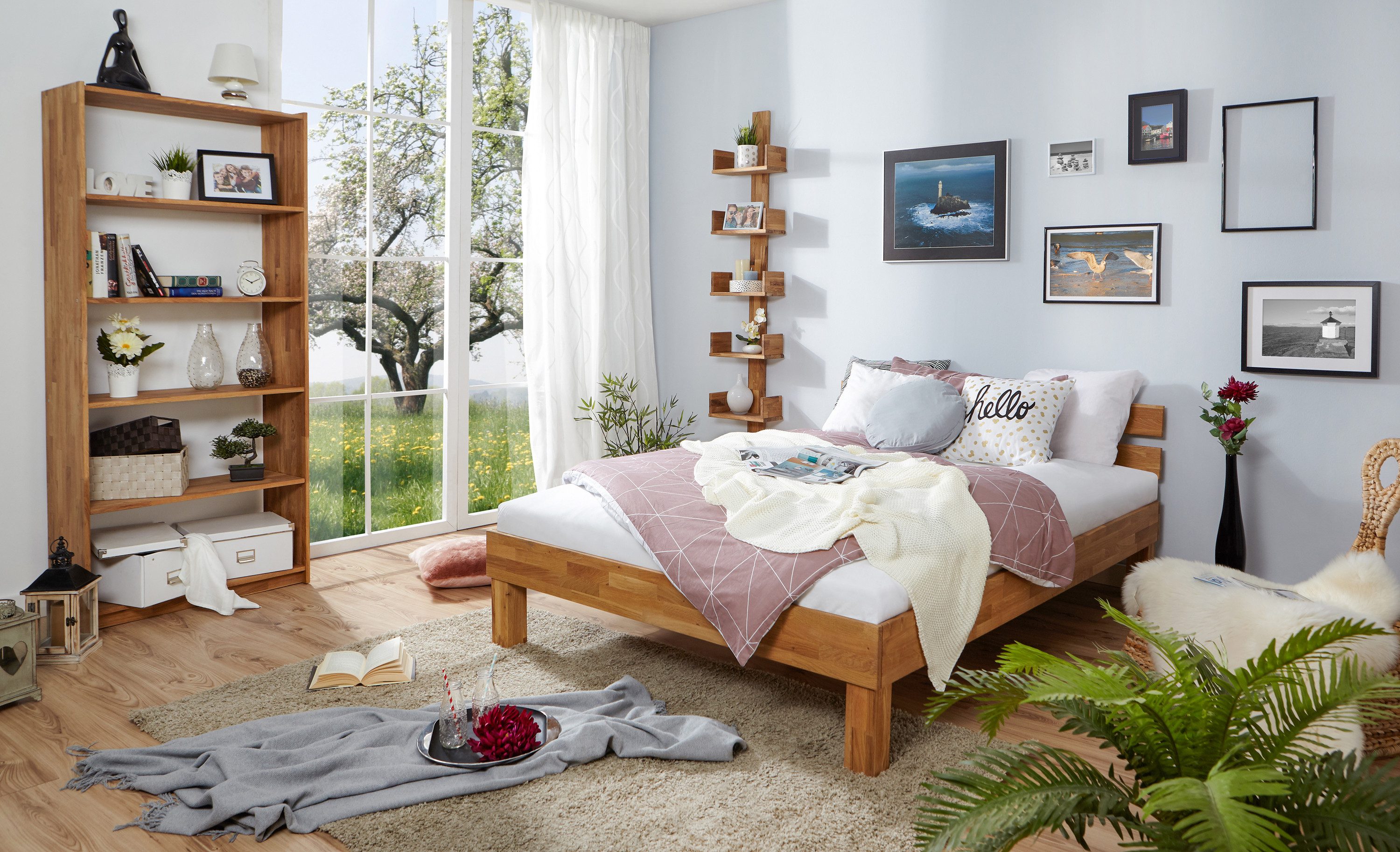 Ticaa Bettgestell Eiche Bett "Luis" massiv Einzelbett Futonbett günstig online kaufen