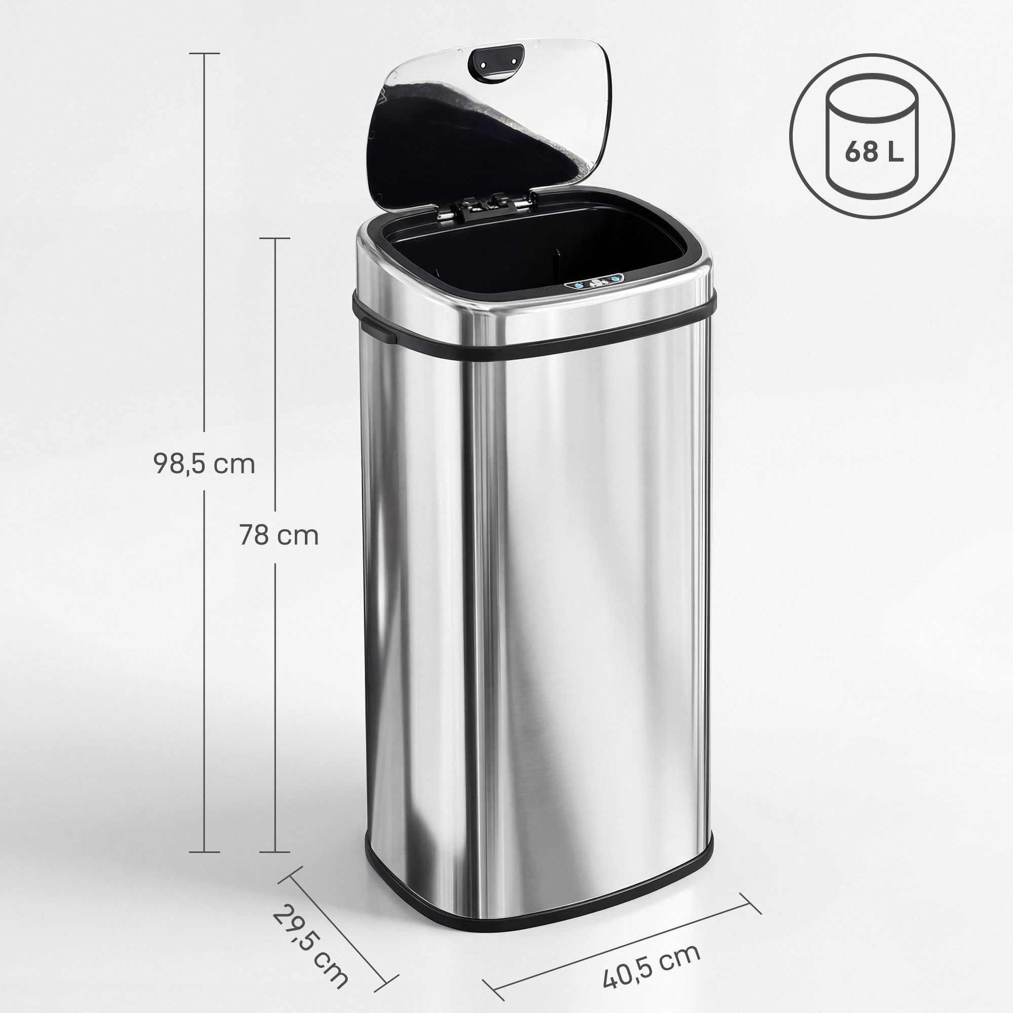 HOMCOM Mülleimer Abfalleimer mit Sensor, aus Edelstahl 68L, für Küche, Silber