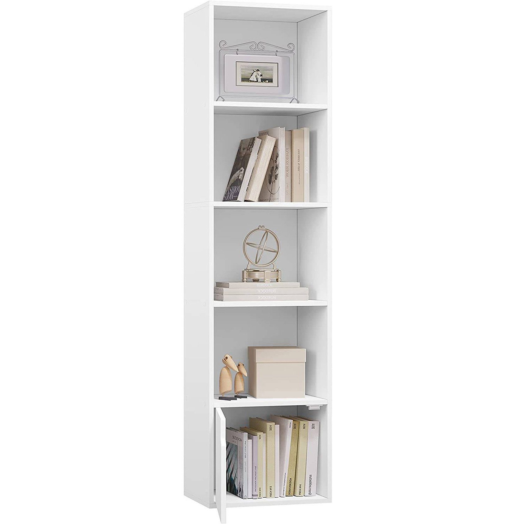 EUGAD Bücherregal, 1-tlg., mit 5 Fächern 1 Tür aus MDF, 34x132x24cm