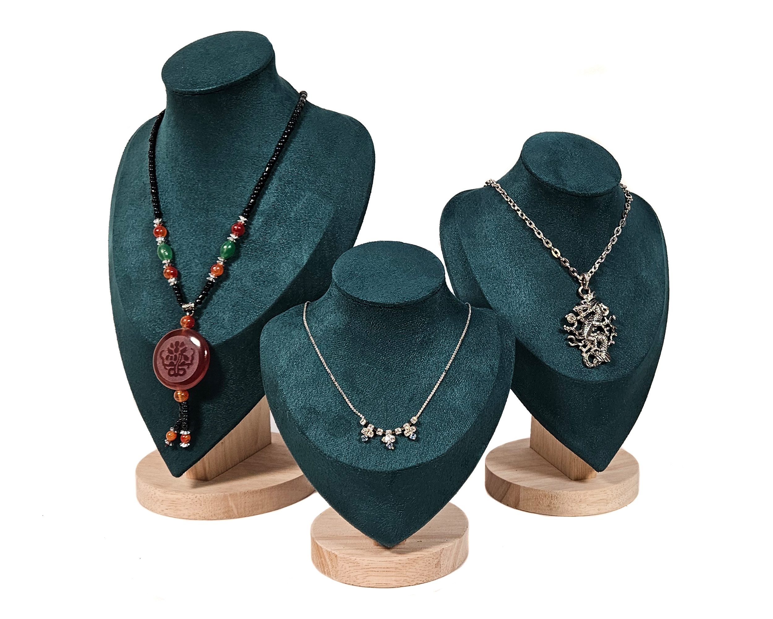 Yudu Schmuckständer Halskette Büste Schmuckhalter Schmuckbüste Holz-Sockel grün