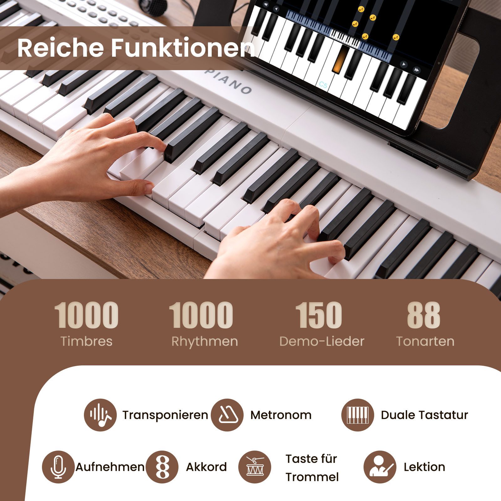 COSTWAY Home-Keyboard (1-St), Keyboard, Digitalpiano, 88 Tasten, klappbar, Bluetooth MIDI