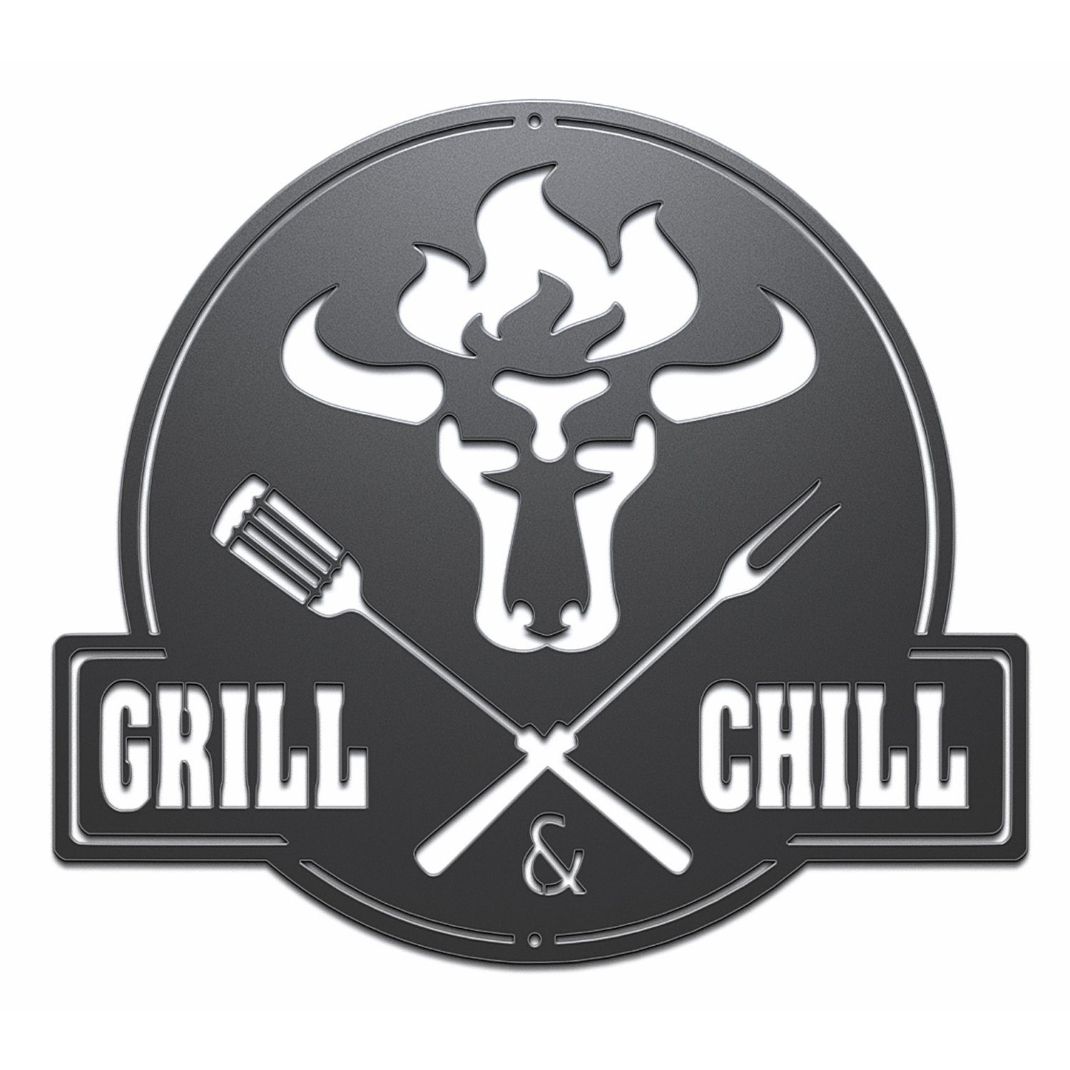 Schwarz & Metallschild Gartenschild BBQ CG02 Chill BBQ Wanddekoobjekt Grill Grill Schild teileplus24 Stier