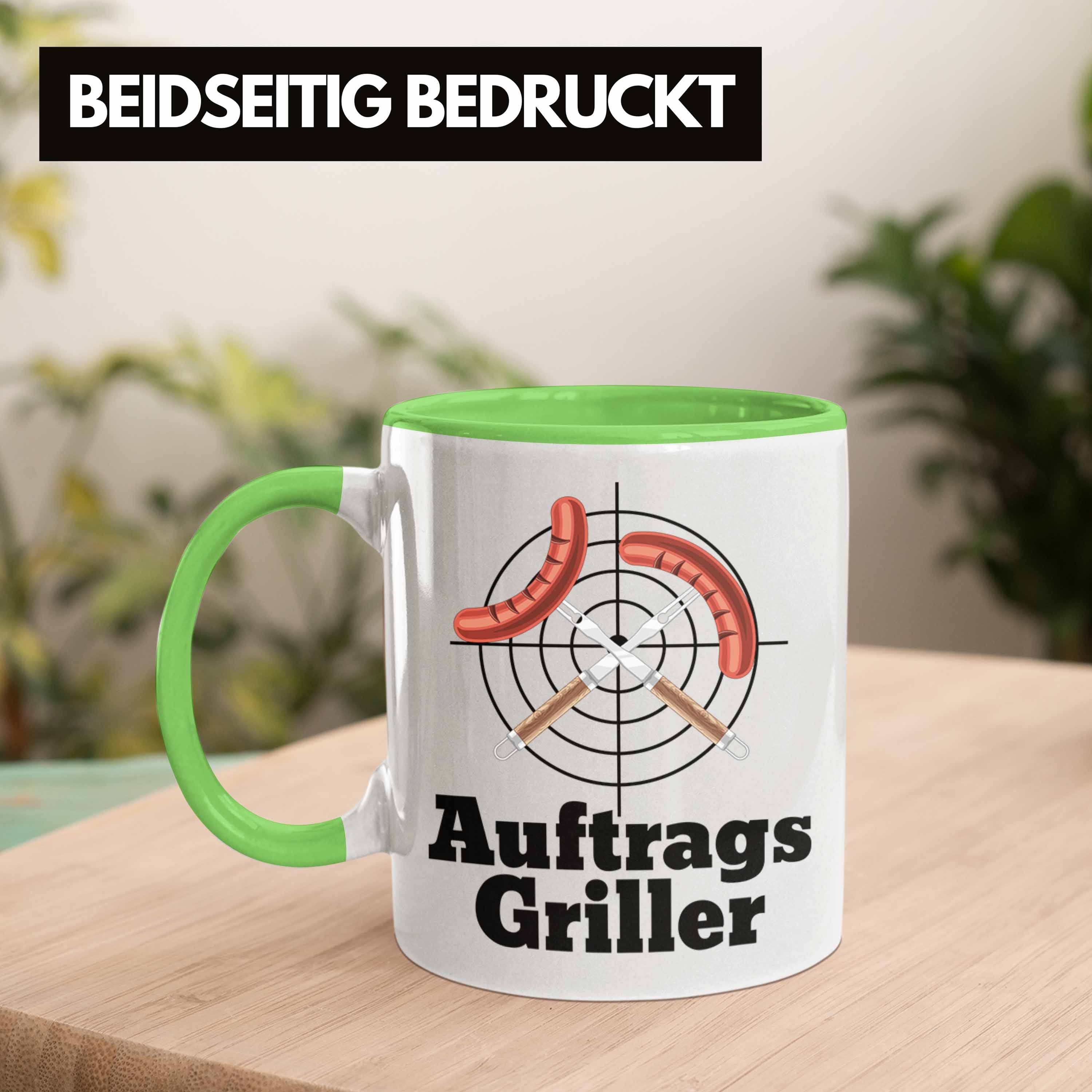 Tasse Männer Grillmeister Kaffee-Becher Geschenk Auftrags-Griller Tasse Grün Gril Trendation