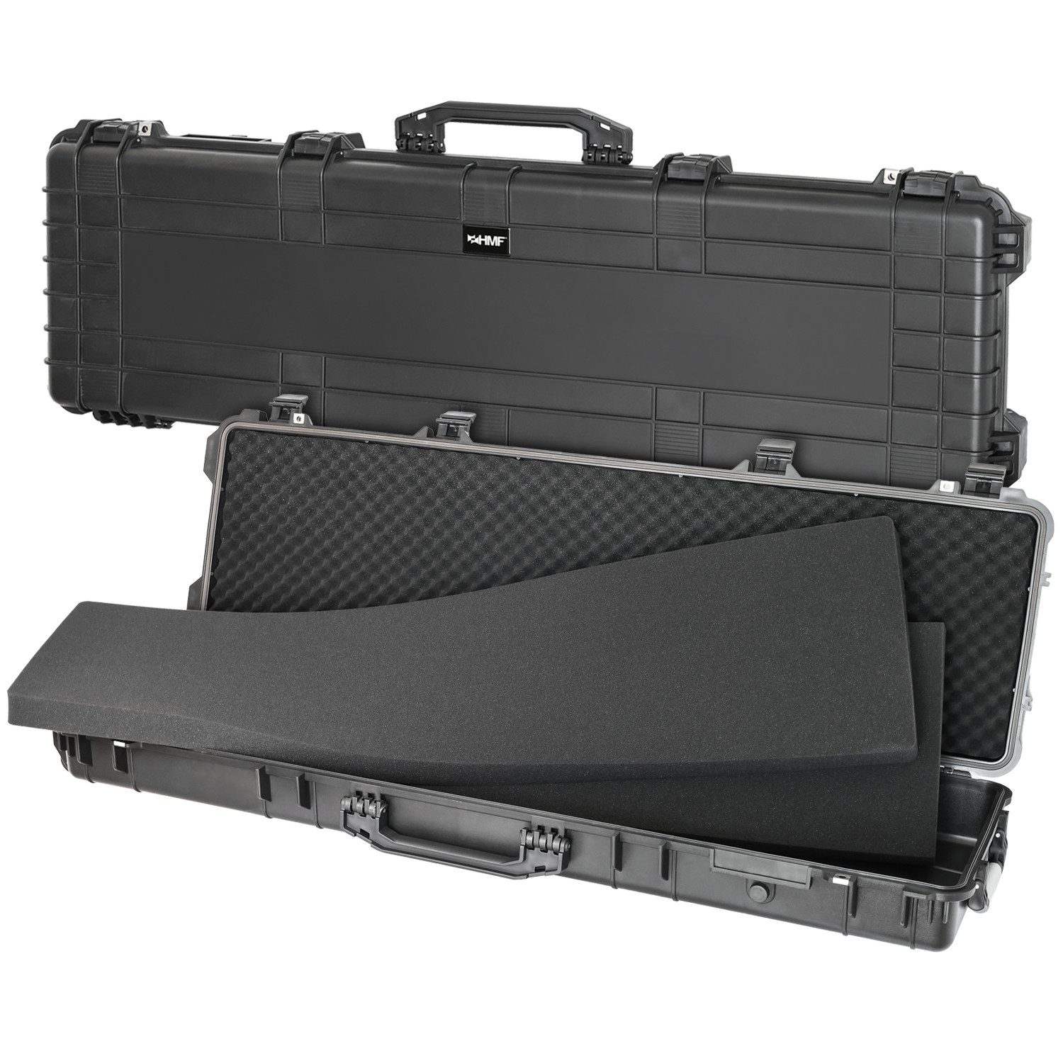 HMF Transportbehälter Outdoor Transportkoffer ODK200 – Wasserdichter IP67, Hartschalenkoffer mit Rasterschaumstoff, 135 x 41 x 15,5 cm, Schwarz