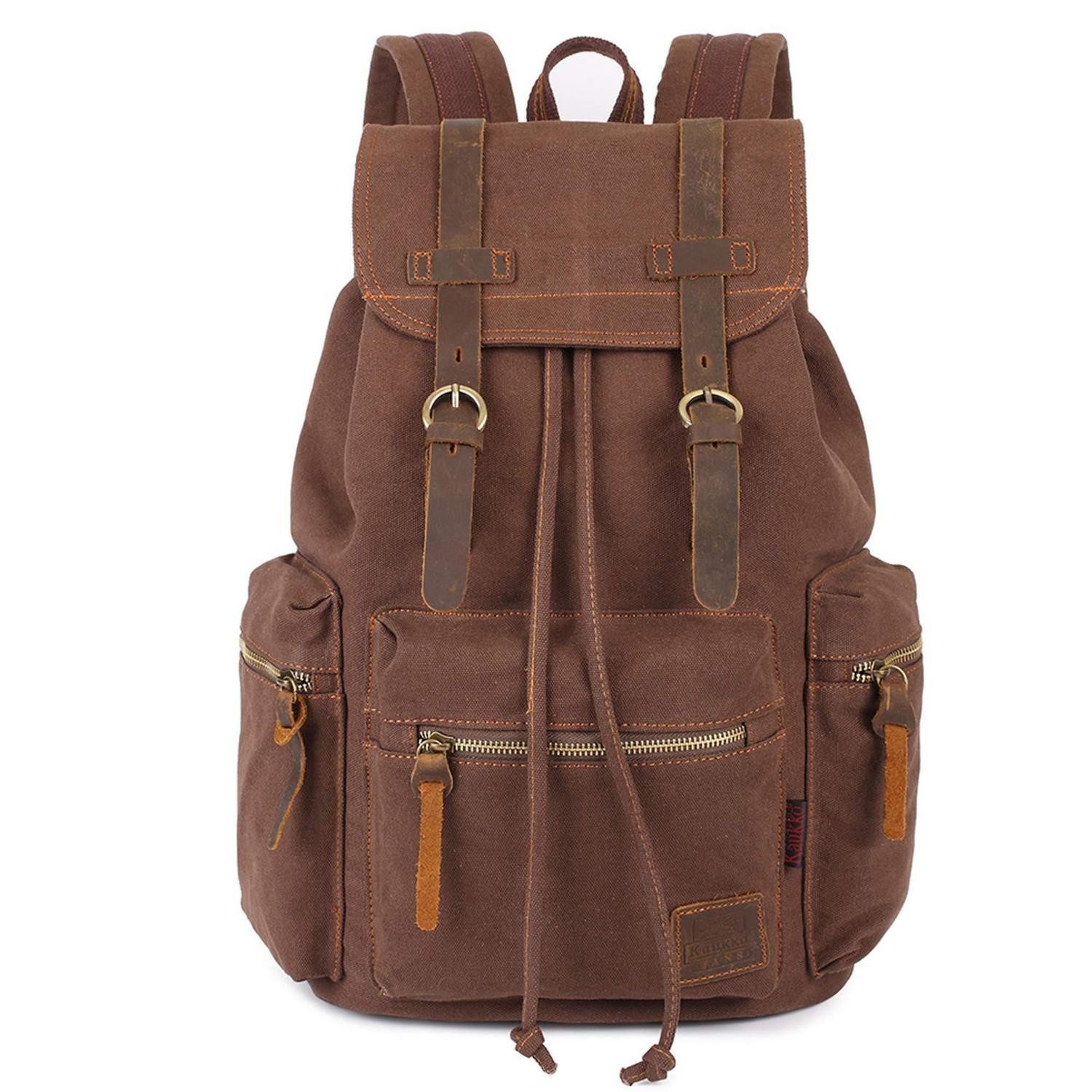 LuxusKollektion Freizeitrucksack Rucksack Canvas Leder Kaffee 27x16x41cm