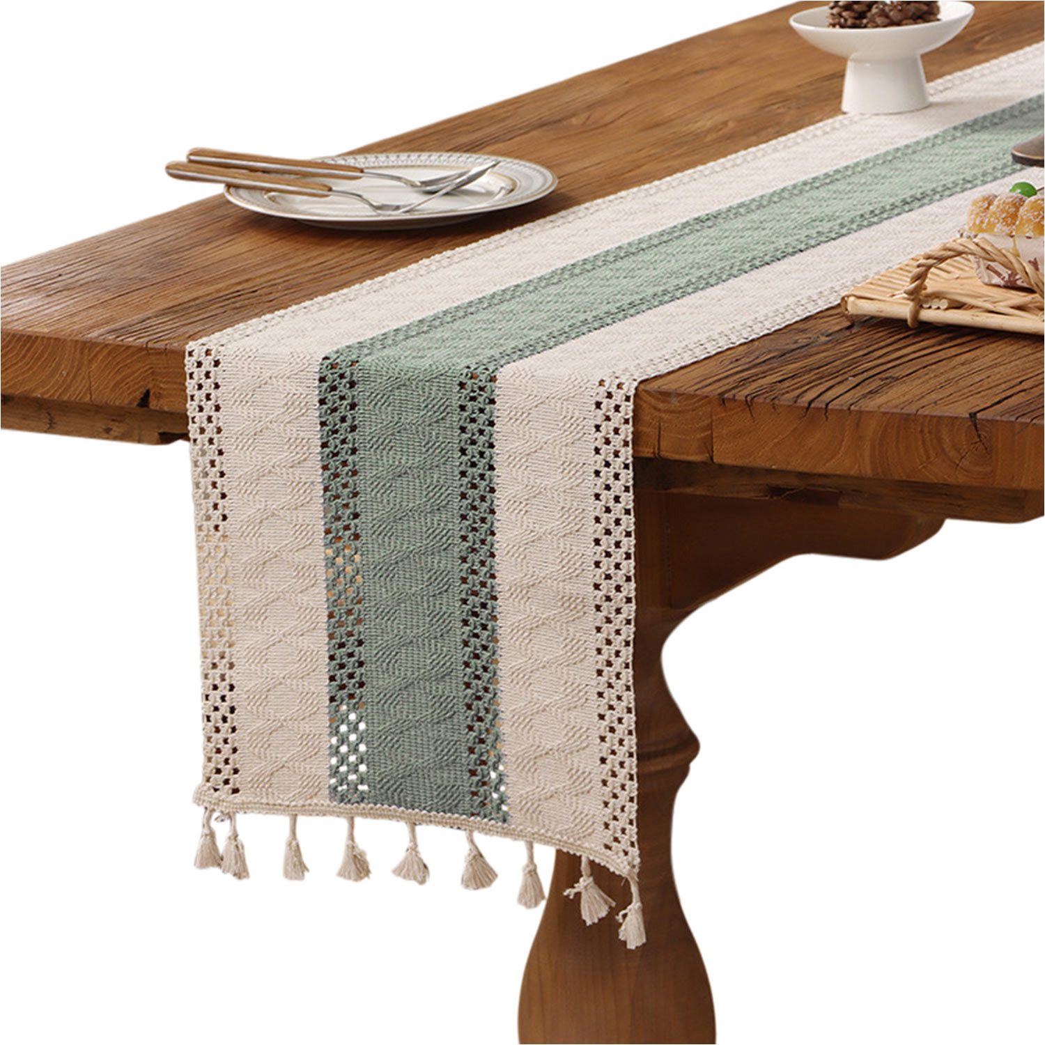 Refttenw Tischläufer Tischläufer mit Quastenbesatz,Boho-Makramee-Tischläufer,Tischdeko