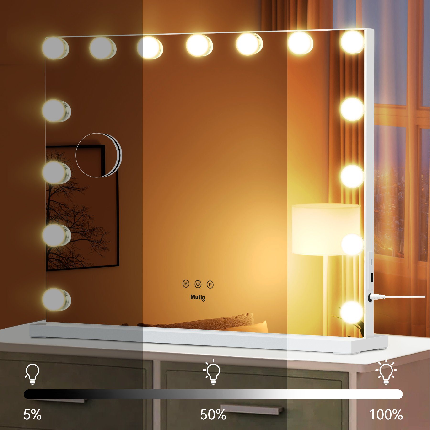 Beleuchtet Einstellbare Kosmetikspiegel LED Schminkspiegel Touchscreen with 10x-Lupe, Color Senmudi mit modifications, Beleuchtung), Wandhalterung Schminkspiegel oder mit Hollywood 15 (3 Helligkeit, Tischplatte USB,Abnehmbare Licht