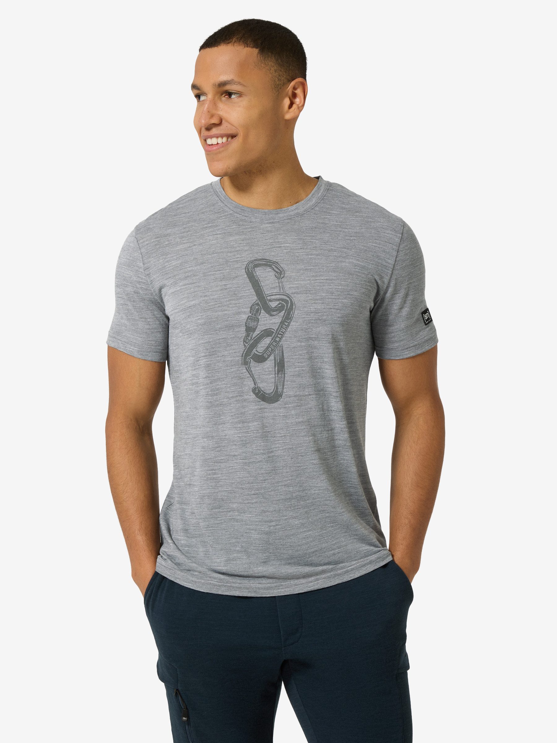 SUPER.NATURAL T-Shirt für Herren, Merino CARABINERI Kletter Motiv, atmungsaktiv