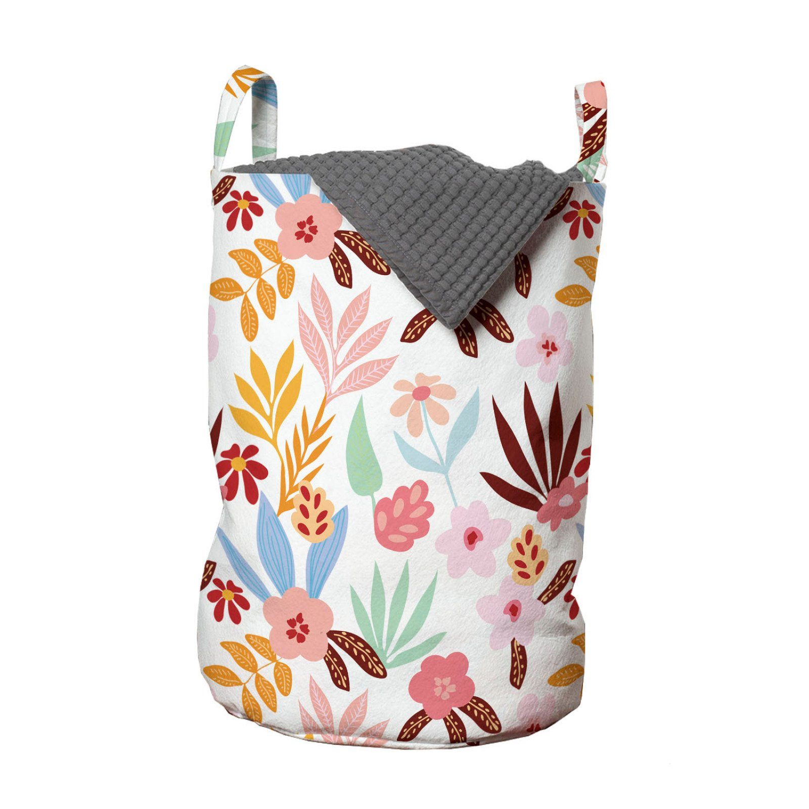 Abakuhaus Wäschesäckchen Wäschekorb mit Griffen Kordelzugverschluss für Waschsalons, Blumen Retro Palm Blätter Zweige