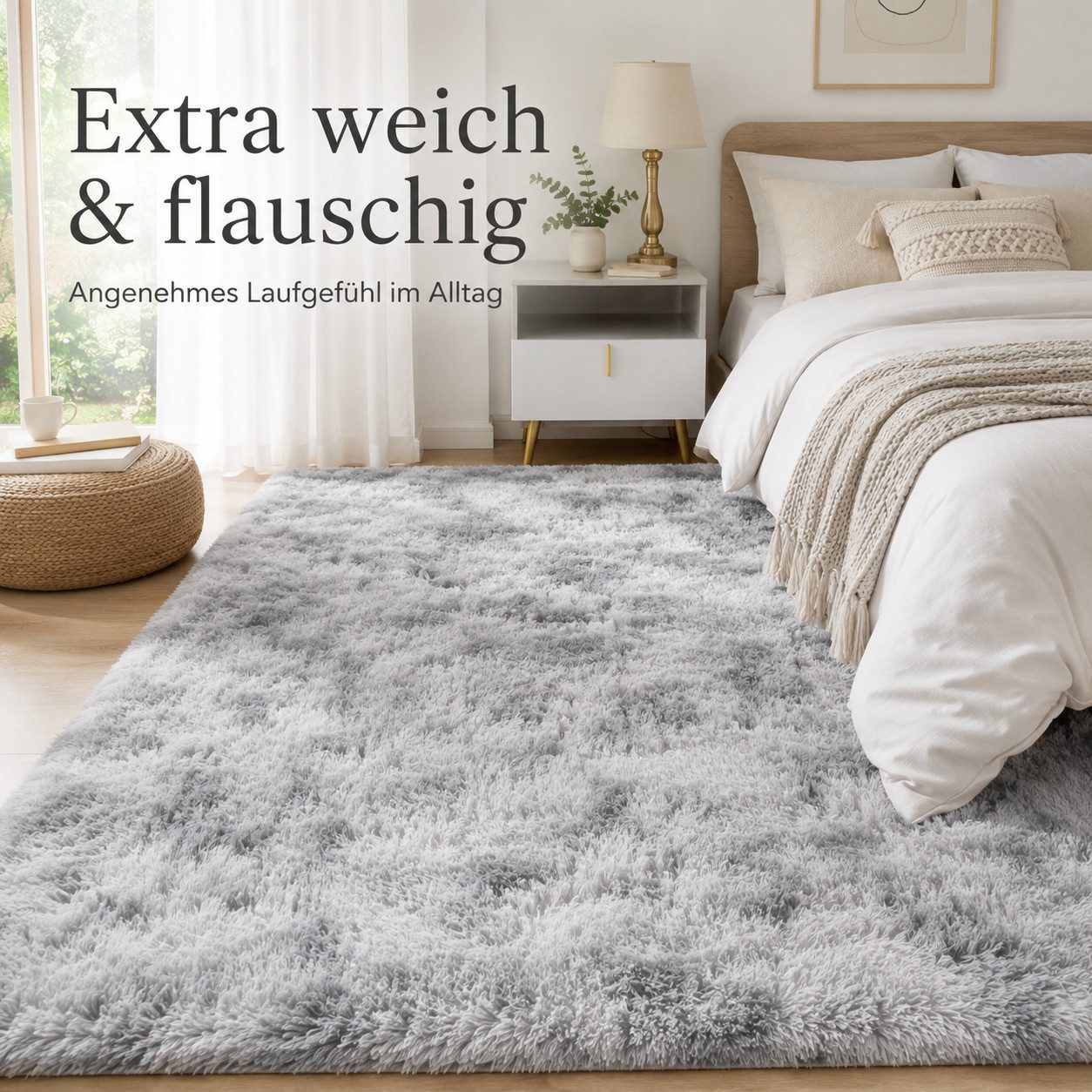 Lochas Hochflor-Teppich Hochflor Teppich Shaggy Tie-Dye Design weich flauschig Wohnzimmer, weich, flauschig, rutschhemmend, waschbar, pflegeleicht – Bild 3 von 5